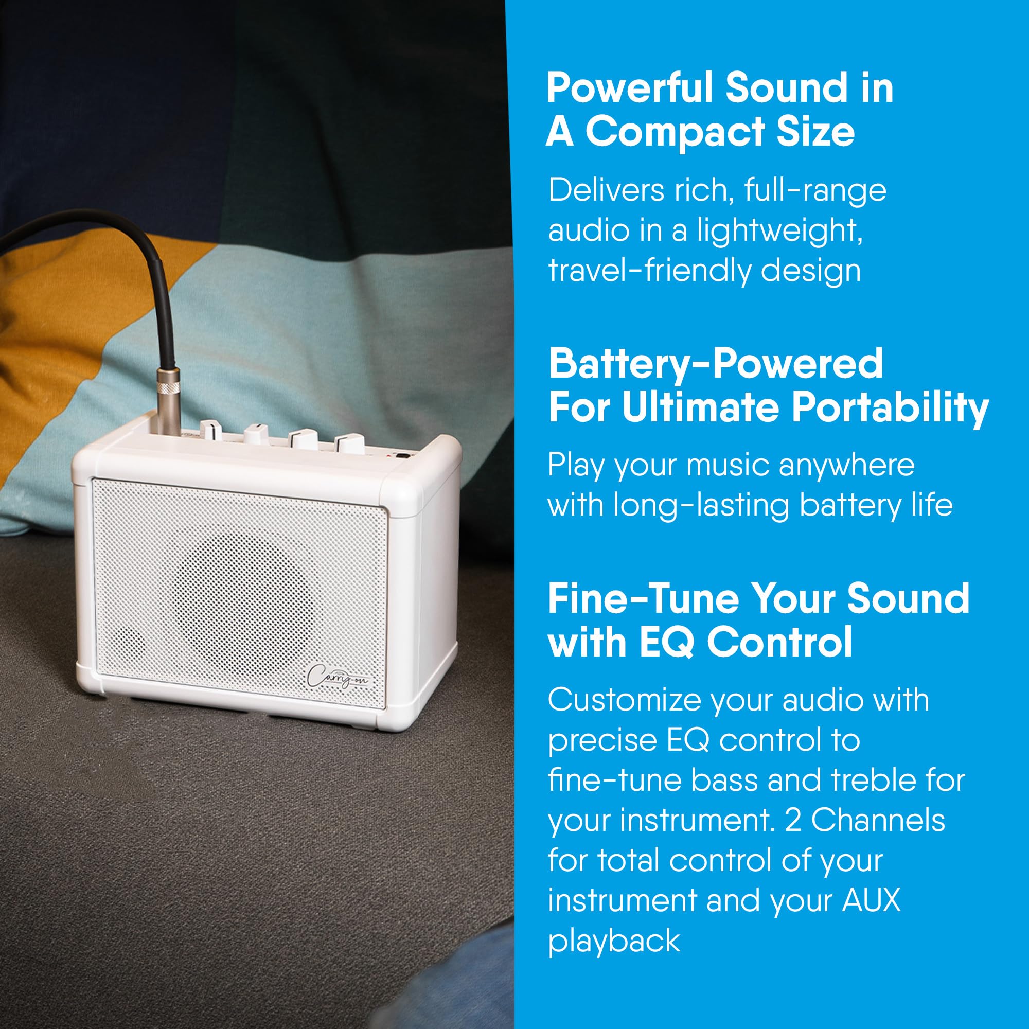 Portable Mini Speaker for Guitar, Drums, Keyboard & Microphone - Compact Carry-on Amplifier with Dual Input & Stereo Expansion - Perfect for Live Performances, Studio Recording & Outdoor Events