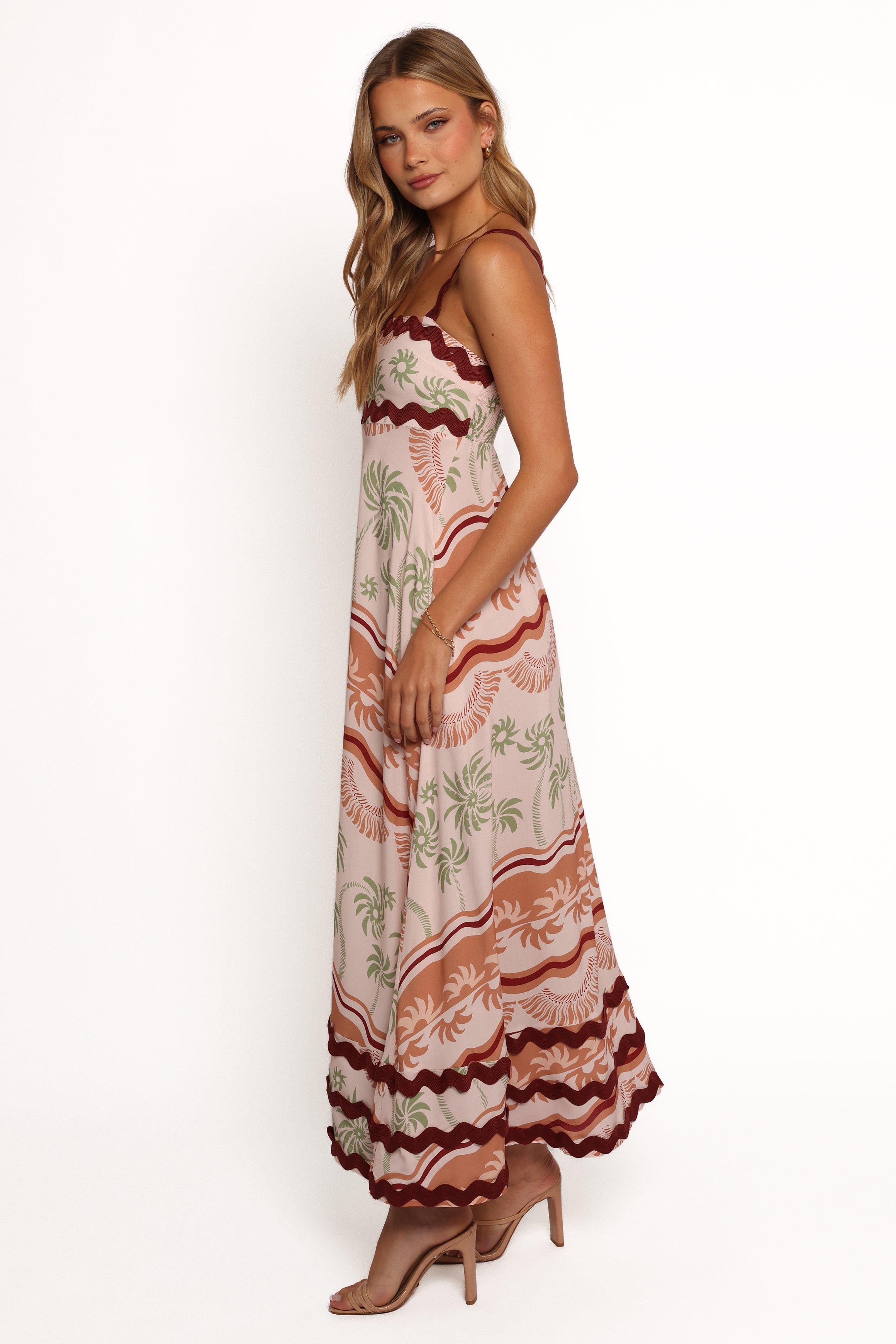 Briella Women's Maxi Dress with Palm Tree Print - Flowy Summer Beach Dress for Vacation, Party, and Casual Wear