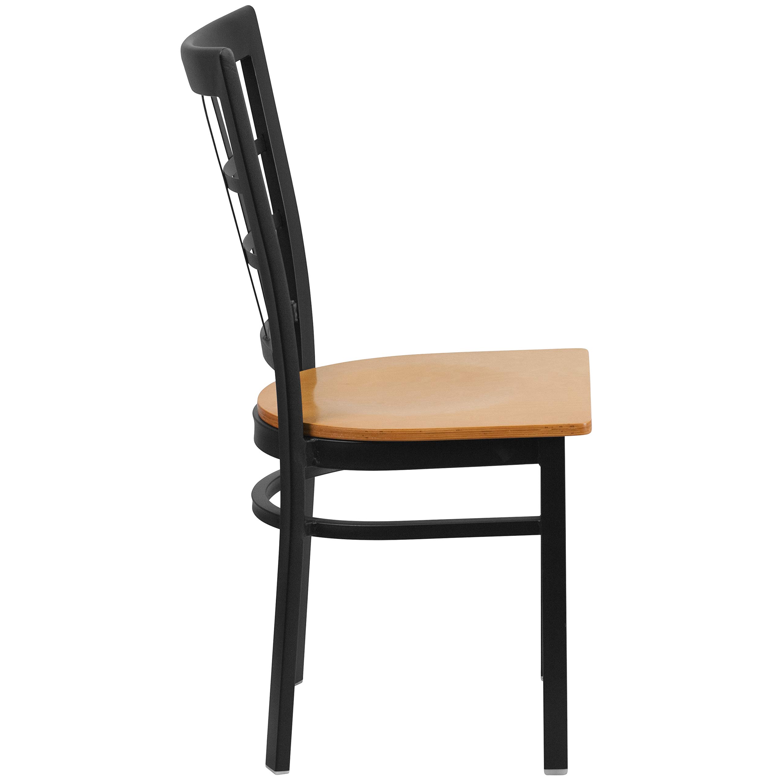 Black Metal Restaurant Chair with Natural Wood Seat - Durable & Stylish for Cafes, Diners, and Home Dining Rooms