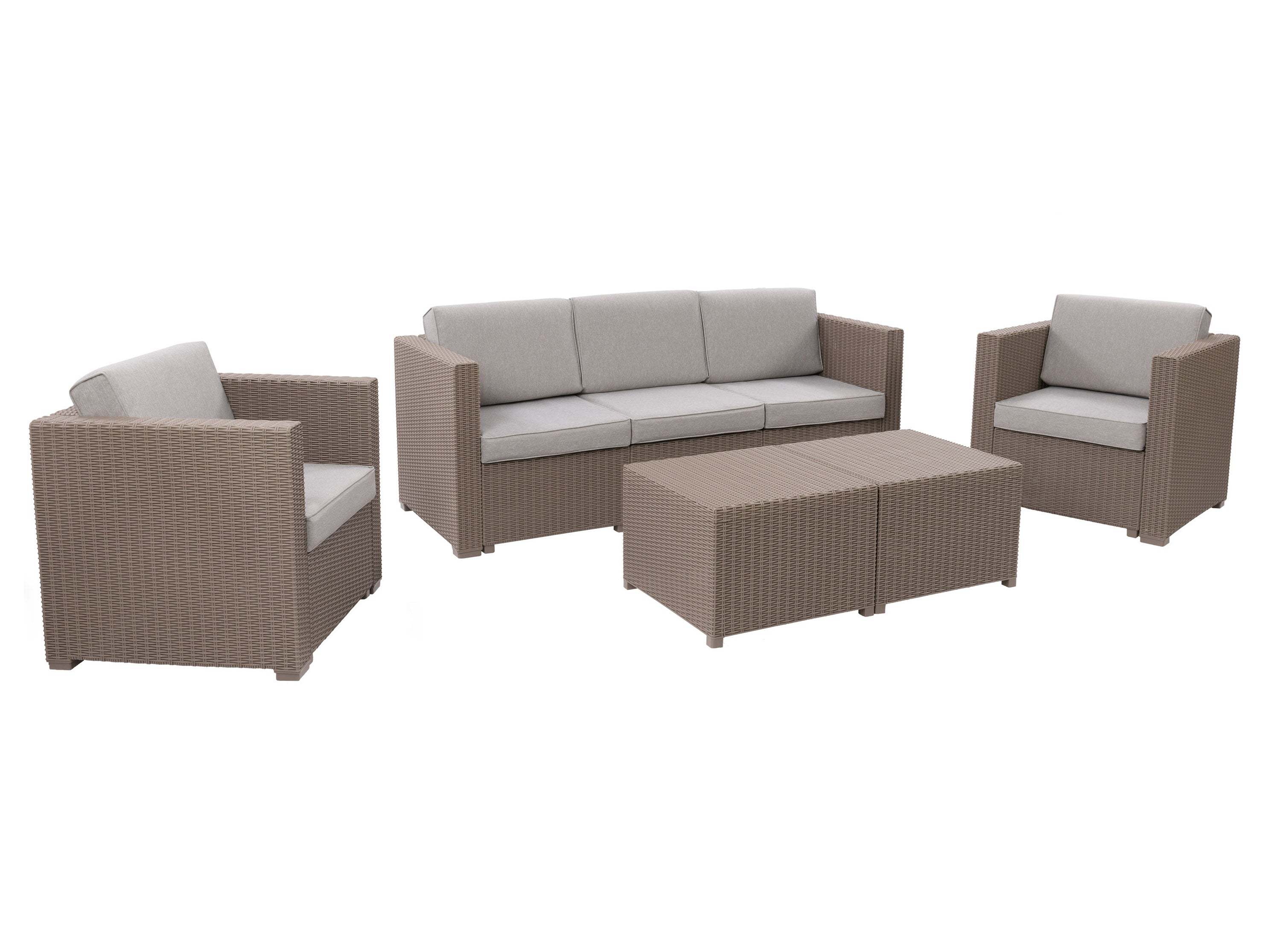 5-Piece Beige Outdoor Patio Furniture Set - Durable Wicker Sofa & Chairs with Cushions for Garden, Backyard, Poolside or Deck Relaxation