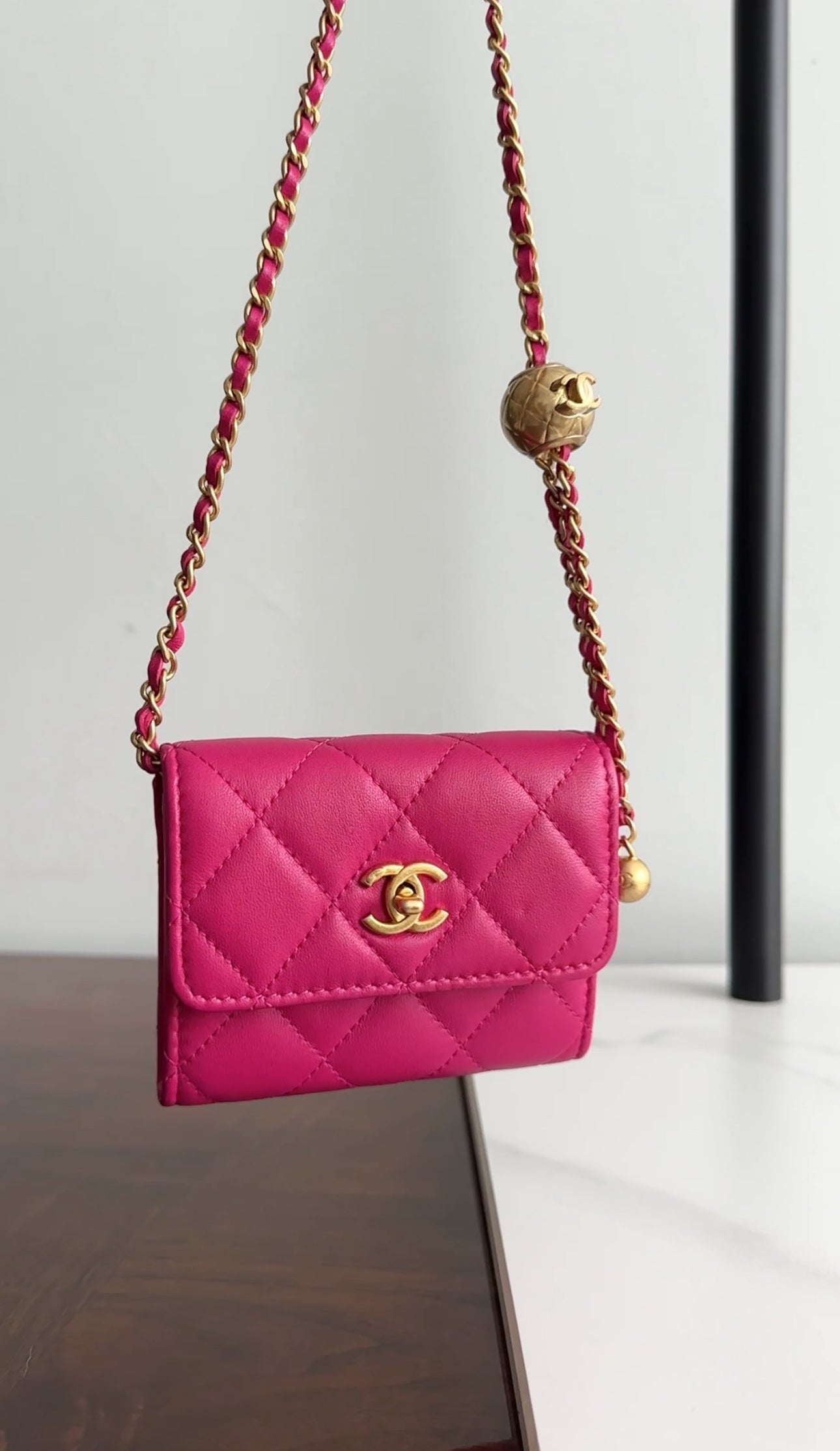Chanel Magenta Pink Pearl Crush Mini Chain Clutch Bag - Luxury Designer Crossbody Purse for Women, Perfect for Evening Parties & Special Occasions