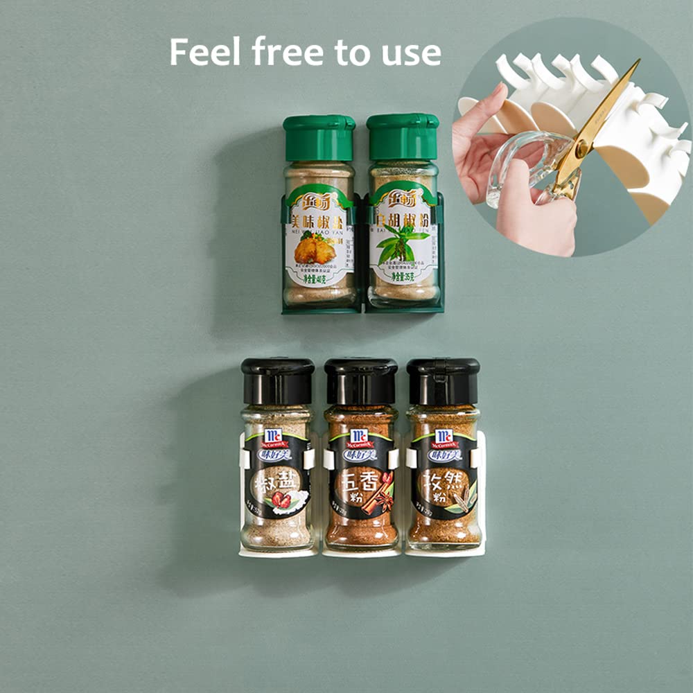 UNTIOR Spice Rack Organizer - 4 Pack Wall Mount or Cabinet Door Adhesive Spice Gripper Clips with Base, Holds 20 Jars (Mixed Colors) - Perfect for Kitchen, Pantry & Spice Container Organization