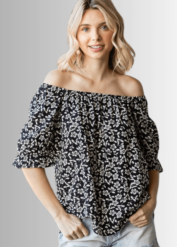 Carolina Women's Off The Shoulder Floral Print Blouse - Summer Boho Chic Tops for Beach Vacation & Date Night Outfits