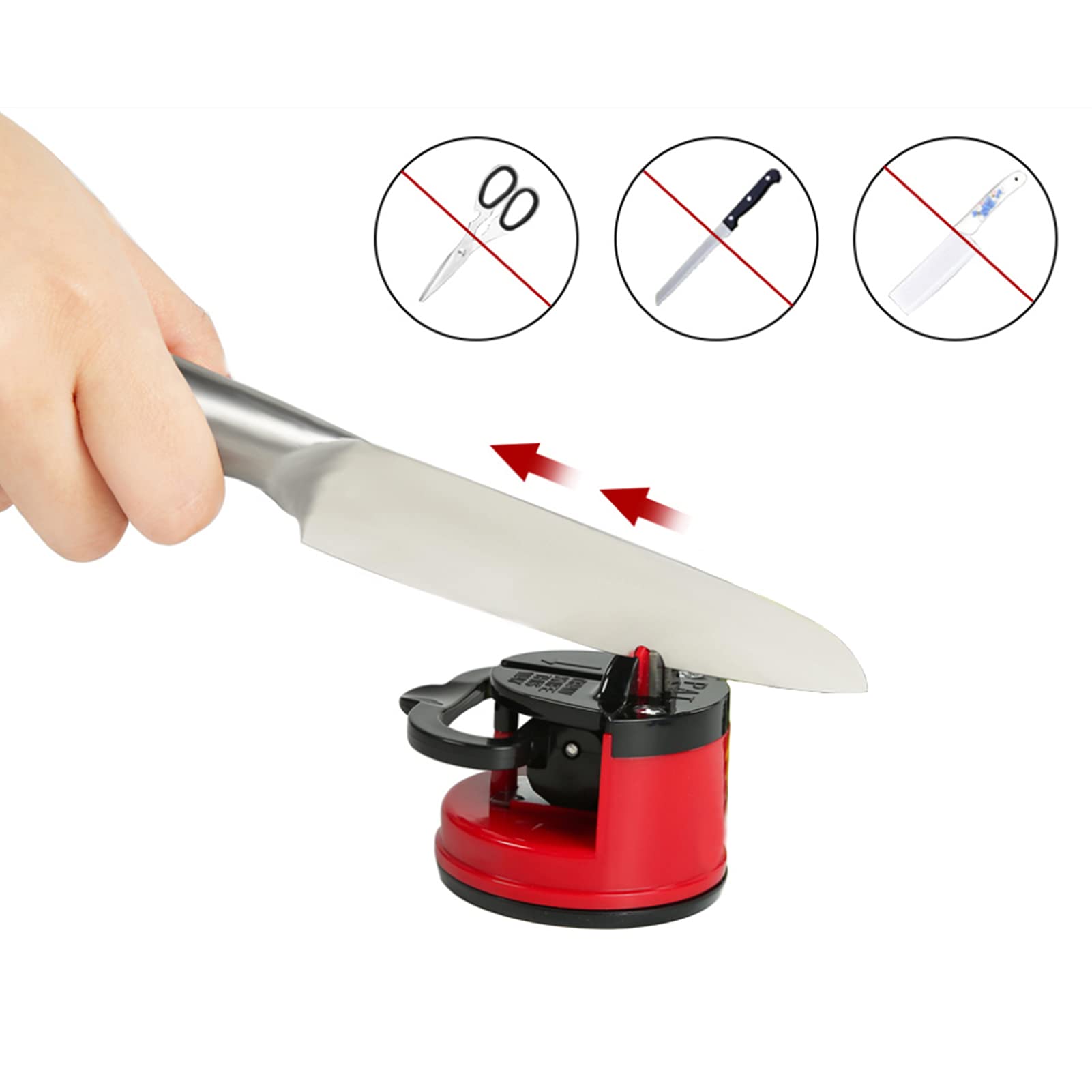 Premium Knife Sharpening Stone - High Hardness Manual Sharpener with Suction Cup for Kitchen Knives & Scissors (Red) - Perfect for Home Cooks & Professional Chefs