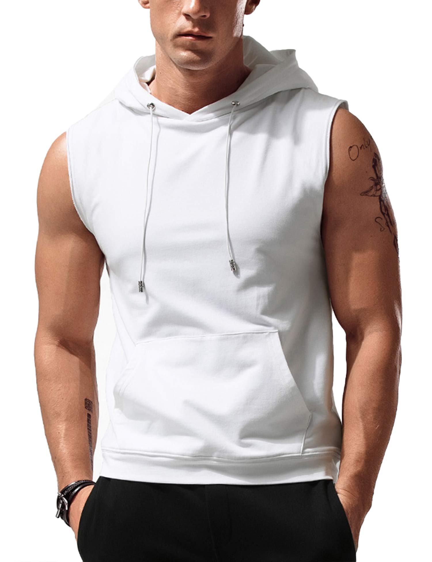 Babioboa Men's Workout Hooded Tank Top - Sleeveless Gym Hoodie for Bodybuilding & Muscle Training - Breathable Athletic Shirt for Running, Weightlifting & Outdoor Sports