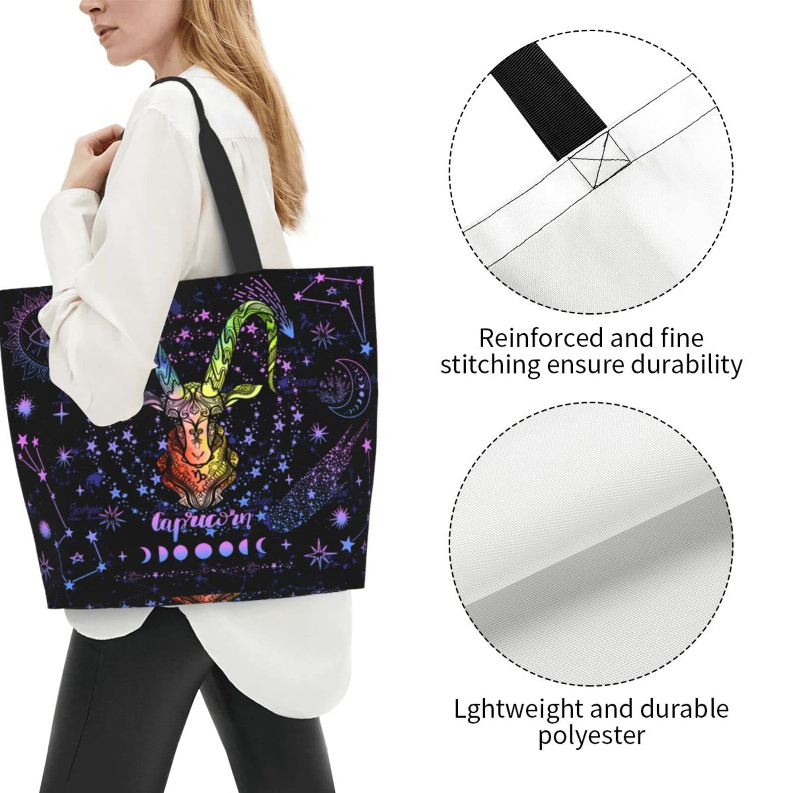 JASUTOT Large Canvas Zodiac Constellation Tote Bag - Astrology Sign Handle Bag for Women | Gym, Beach, Weekender, Travel & Shopping Tote | Perfect for Daily Use, Work, Vacation & Gift Giving