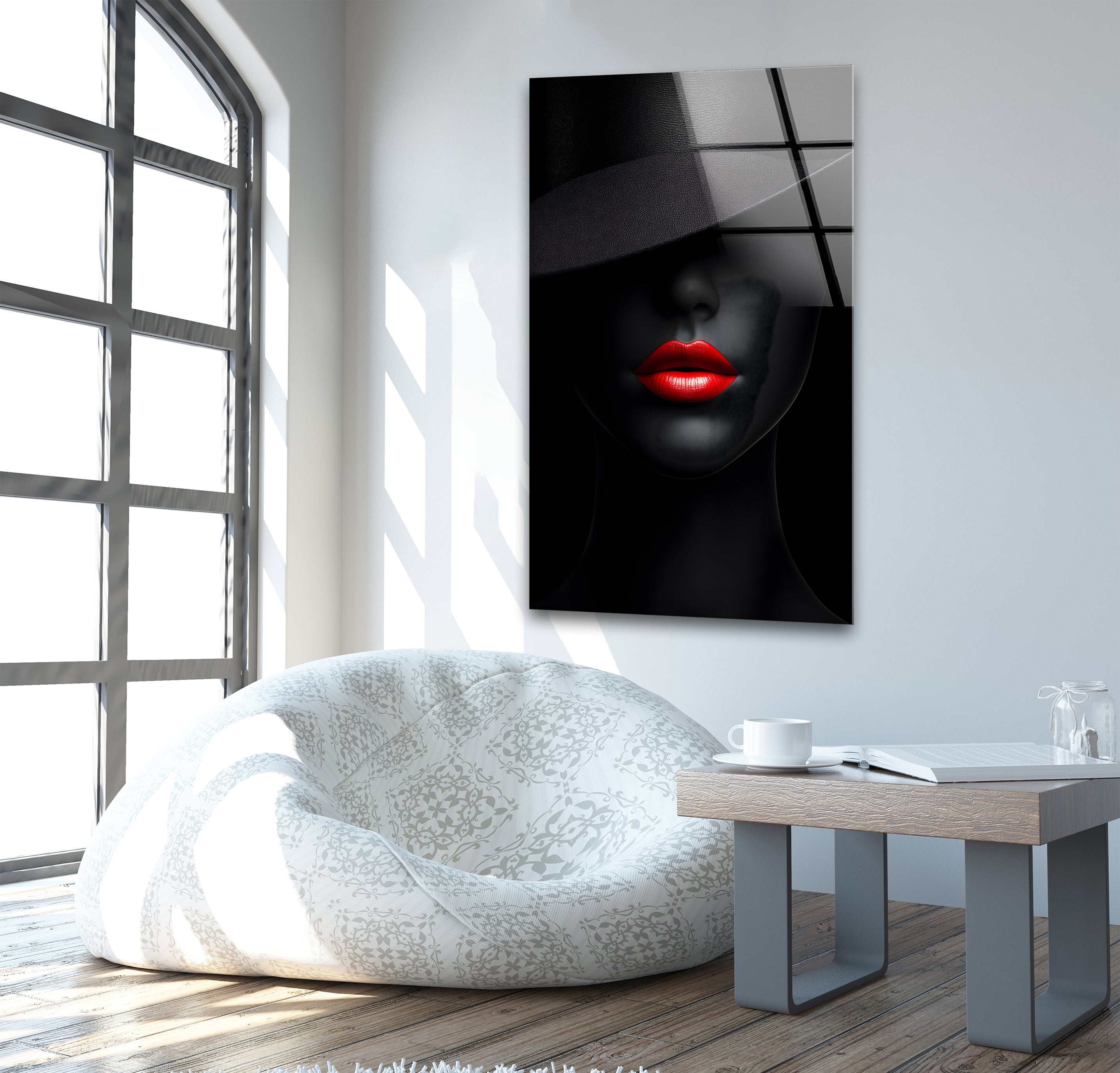 Stunning Black and White Portrait of a Beautiful Woman - Elegant Glass Wall Art Decor for Living Room, Bedroom & Office