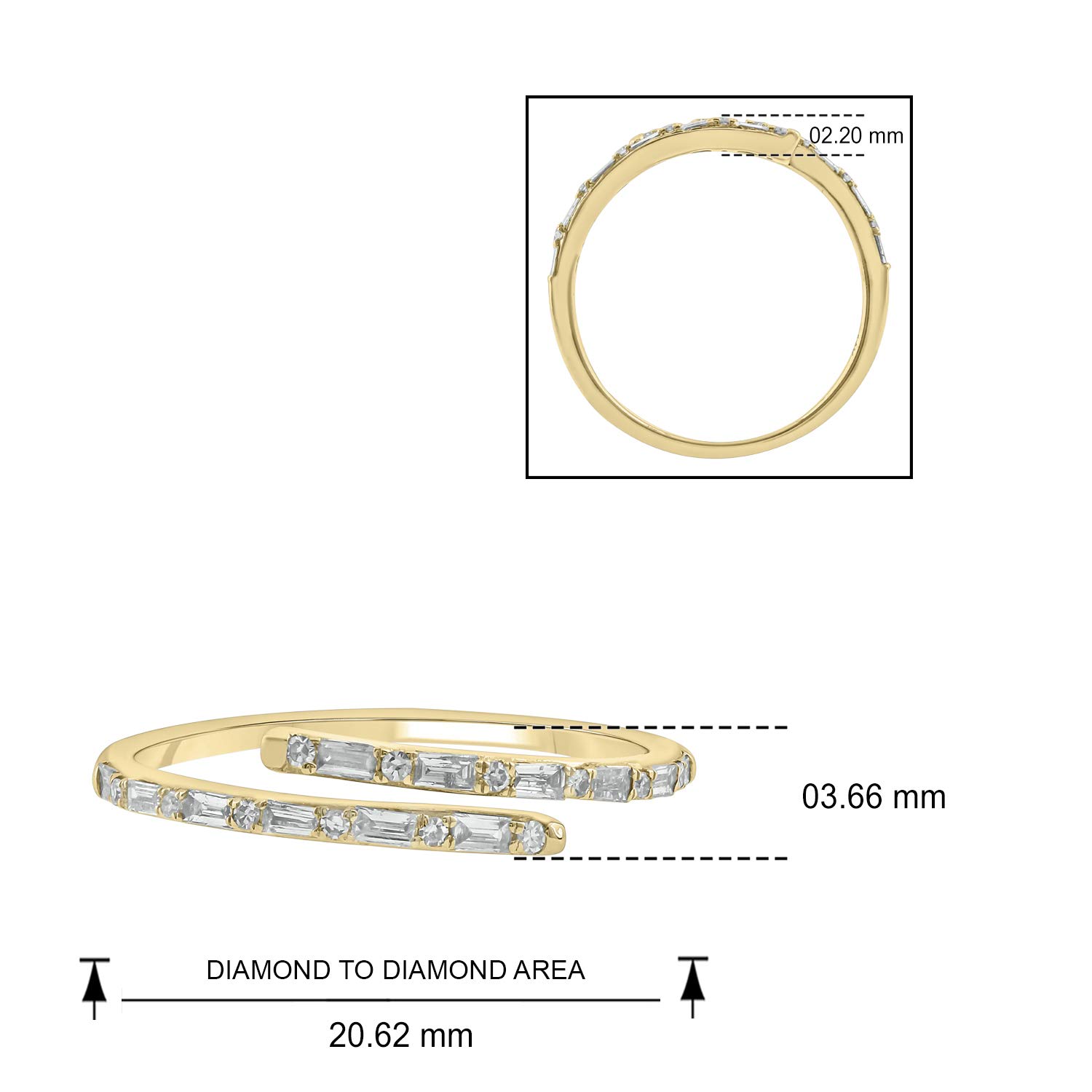 1/10cttw White Baguette Diamond & Gemstone Bypass Ring for Women - 14k Yellow/Rose/White Gold Promise Ring with Natural Gemstone or Round Diamond | Perfect for Anniversaries, Engagements & Special Occasions