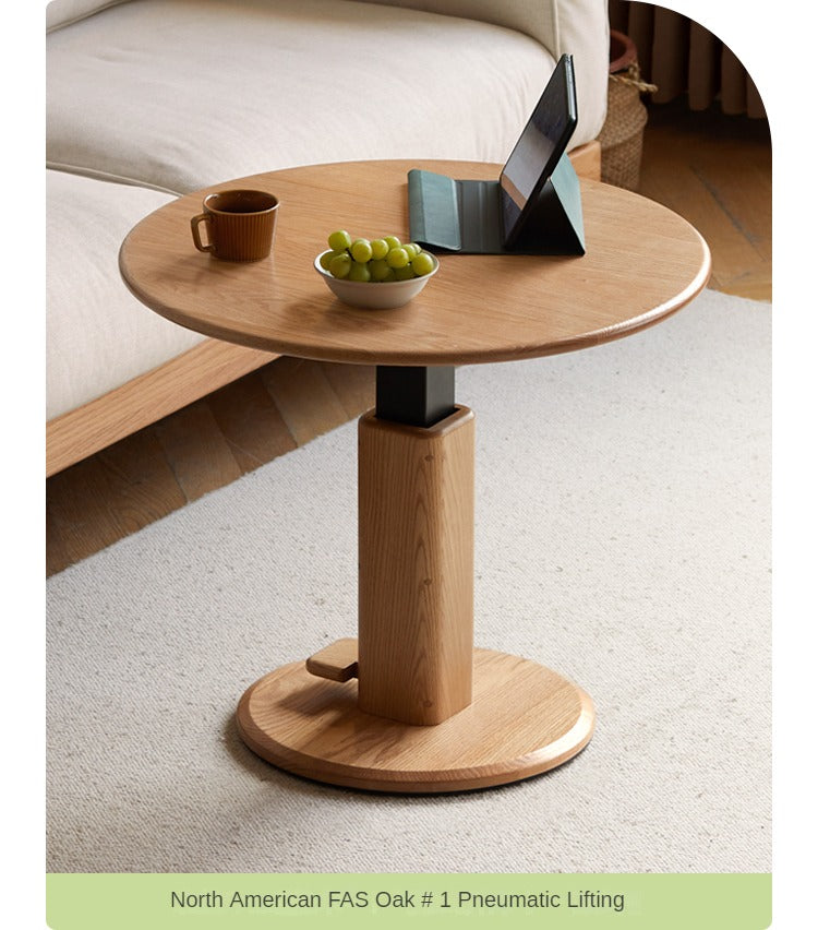 Solid Oak Lift-Top Round Coffee Table - Rustic Wooden Living Room Furniture for Small Spaces, Home Decor & Storage Solutions