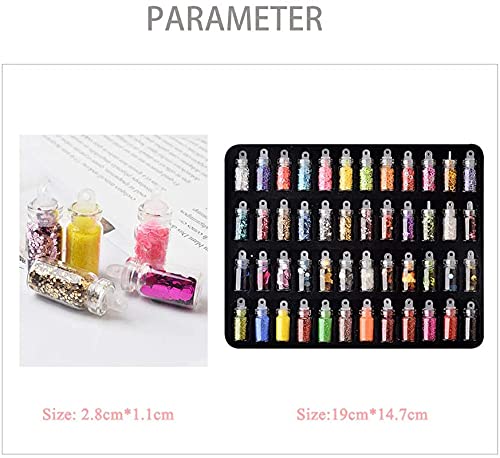 Belicia 48-Piece DIY Nail Art Charms Kit - 3D Holographic Glitter, Iridescent Flakes & Nail Sequins for Nail Art, Body, Face & Hair Decoration | Perfect for Salon, Home Manicure & Party Makeup Looks