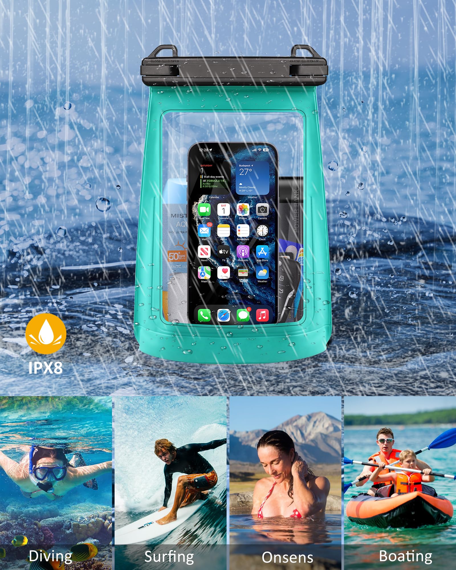 2L Waterproof Phone Pouch for iPhone 16 15 14 11 Pro Max & Galaxy S24 S21 - Floating Dry Bag with Large Capacity for Phone, Keys, Sunscreen & Sunglasses - Oversized Waterproof Case for Beach, Swimming, Kayaking, Boating & Water Sports