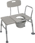 Adjustable Plastic Transfer Bench with Removable Commode Opening - Ideal for Bathroom Safety and Elderly Mobility Assistance