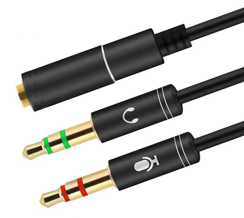 3.5mm Headphone Mic Splitter Adapter - Female to Dual Male Aux Cable with Braided Design for PC, Gaming Headsets, Laptops, PS5/PS4 Controllers - Perfect for Streaming, Online Meetings & Multi-Device Audio Setups