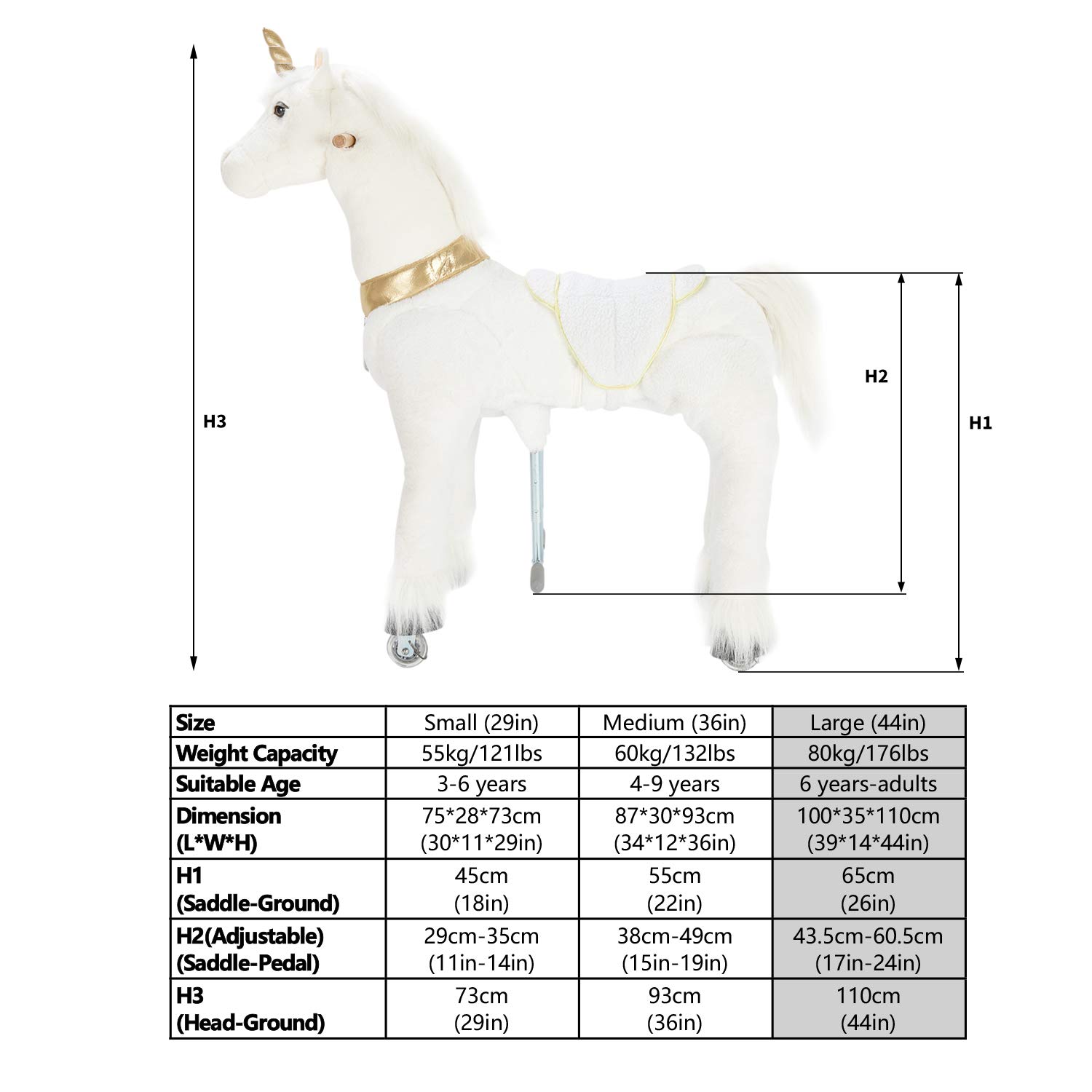 UFREE Ride on Unicorn Toy - Soft Plush Stuffed Animal, Golden Unicorn Ride-On for Kids Ages 6+ to Adults | Perfect for Birthday Gifts, Indoor Play & Fantasy Adventure