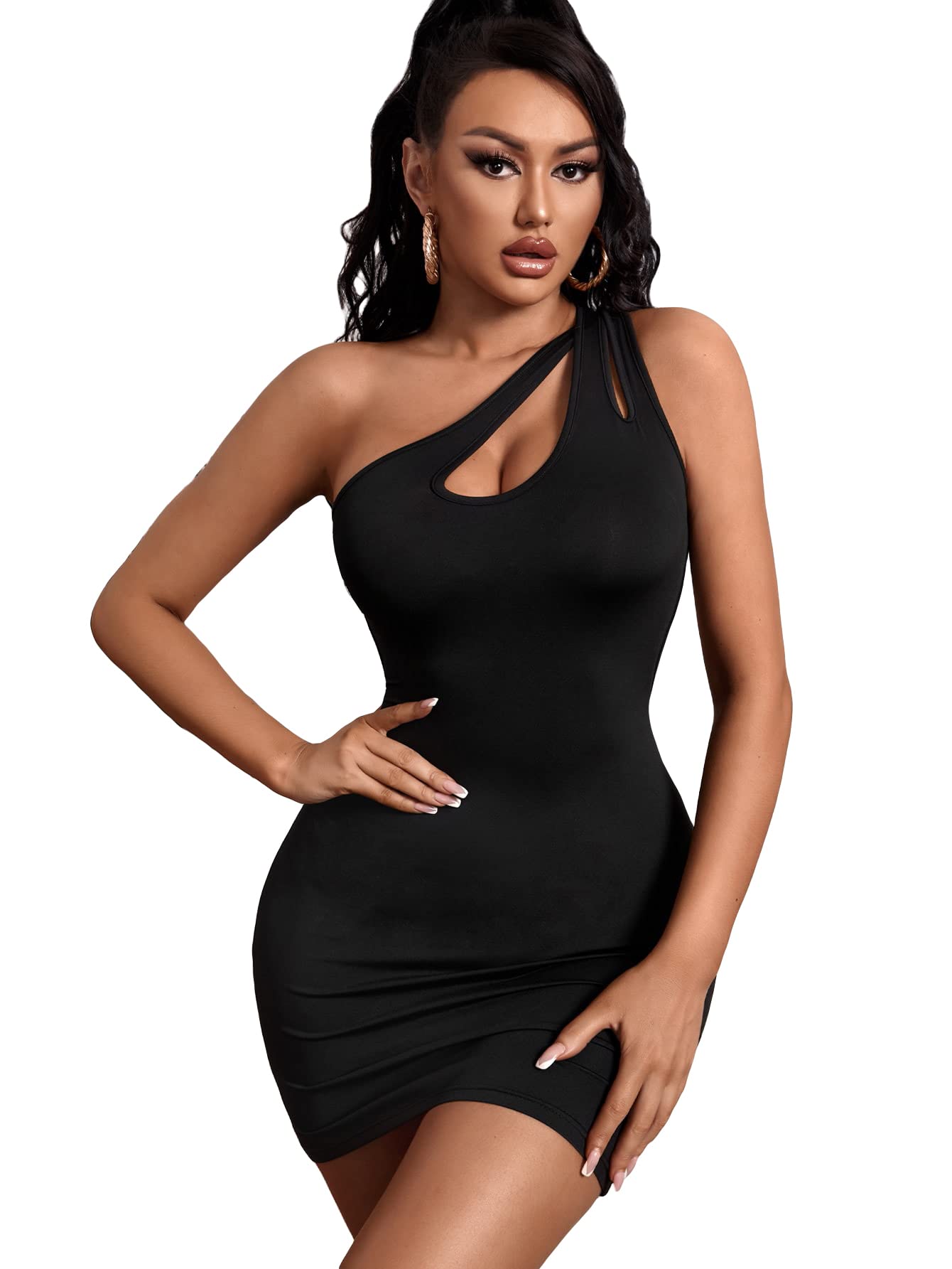 Milumia Women's One Shoulder Cut Out Backless Sleeveless Bodycon Mini Club Dress - Sexy Party Dress for Night Out, Cocktail, Date Night & Special Occasions