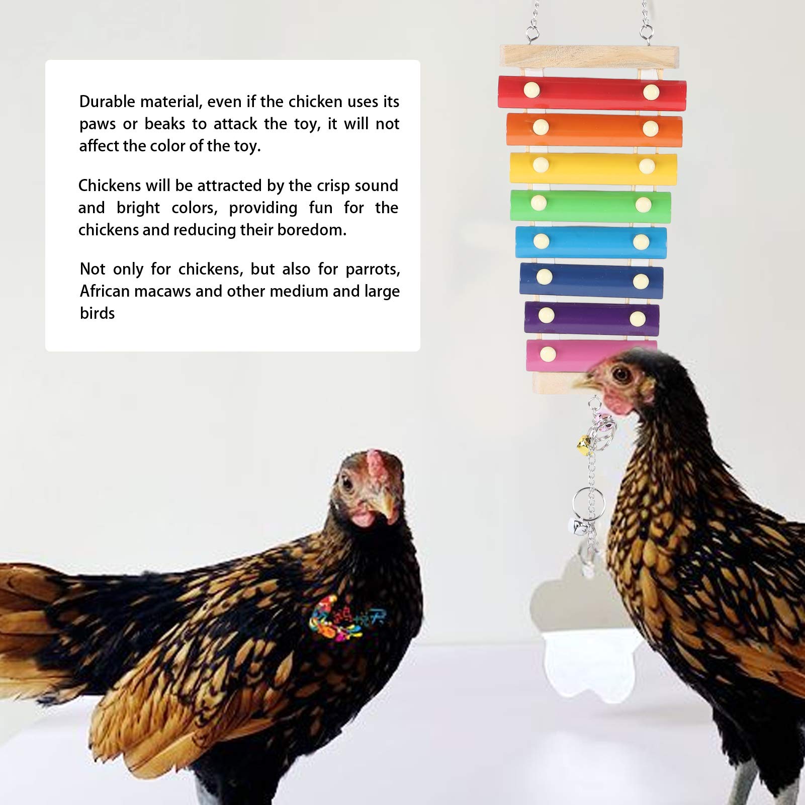 EVTSCAN Suspensible Wooden Xylophone Toy for Chickens - 8 Metal Keys Chicken Coop Pecking Toy with Grinding Stone - Fun Musical Enrichment Activity for Hens & Backyard Poultry Entertainment