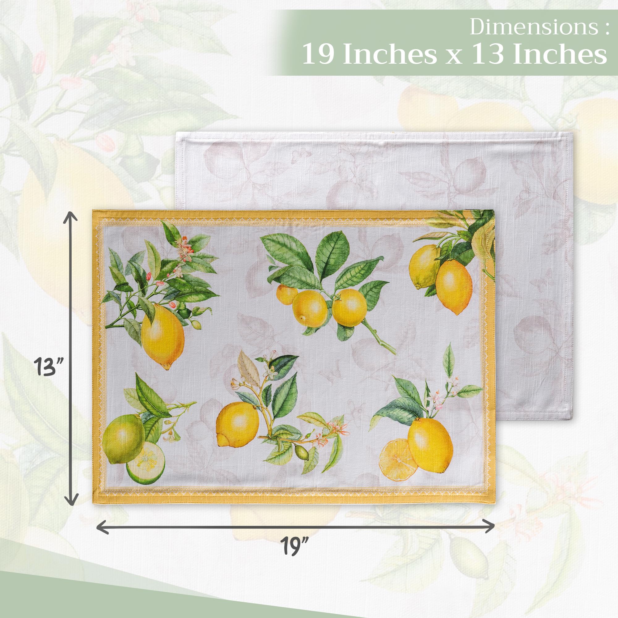 Hermine Cotton Placemats Set of 4 - 100% Washable Cloth Table Mats for Kitchen, Dining, Wedding & Restaurant - Easter & Spring Decor (13x19 Inch, Limoncello) | Perfect for Buffet Parties, Holiday Gatherings & Everyday Dining