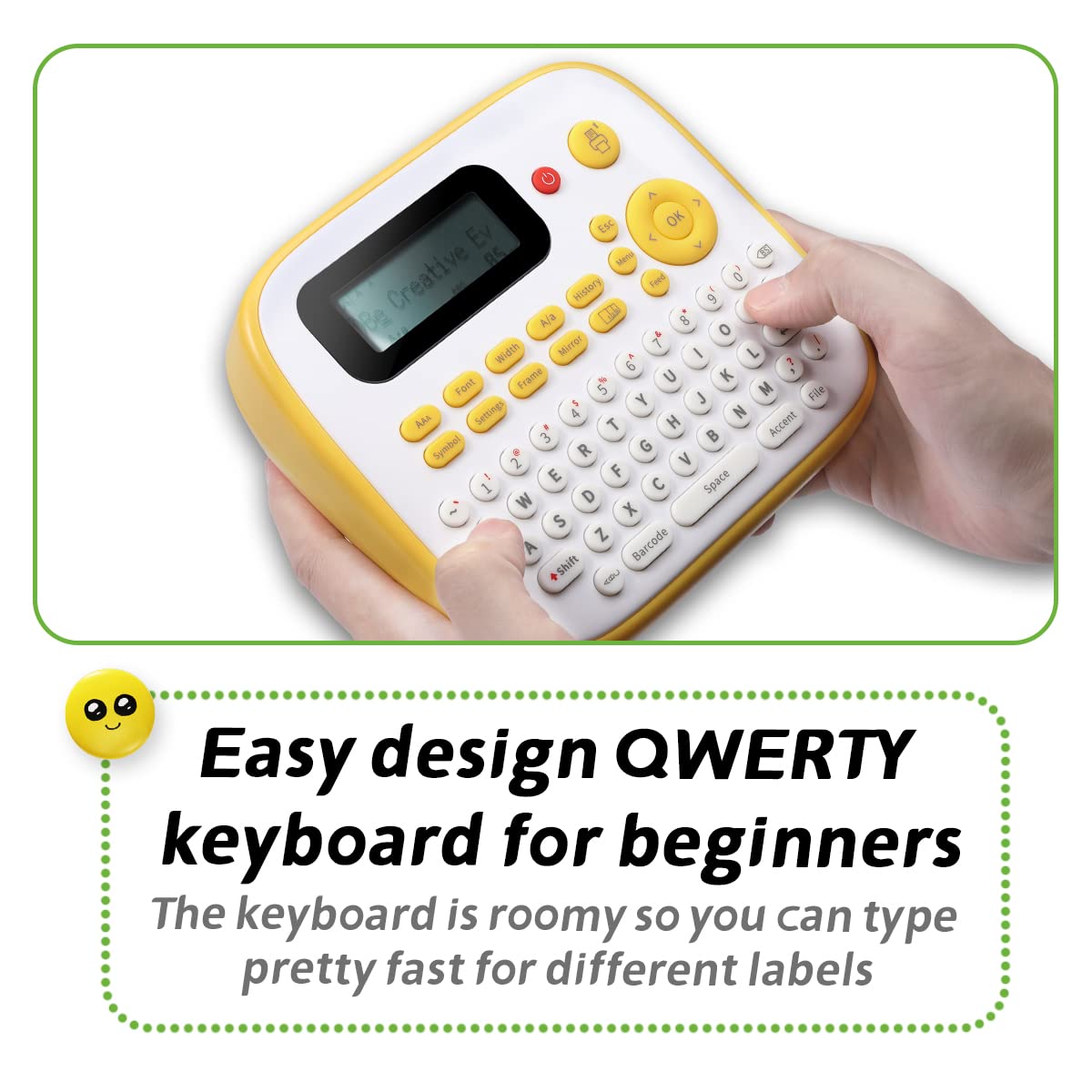 Oozmas Label Maker Machine with QWERTY Keyboard - Home, Office & School Organizing Tool with Tape & AC Adapter - One Touch Keys for Easy Labeling (Yellow) - Perfect for Pantry Organization, File Sorting & Classroom Supplies