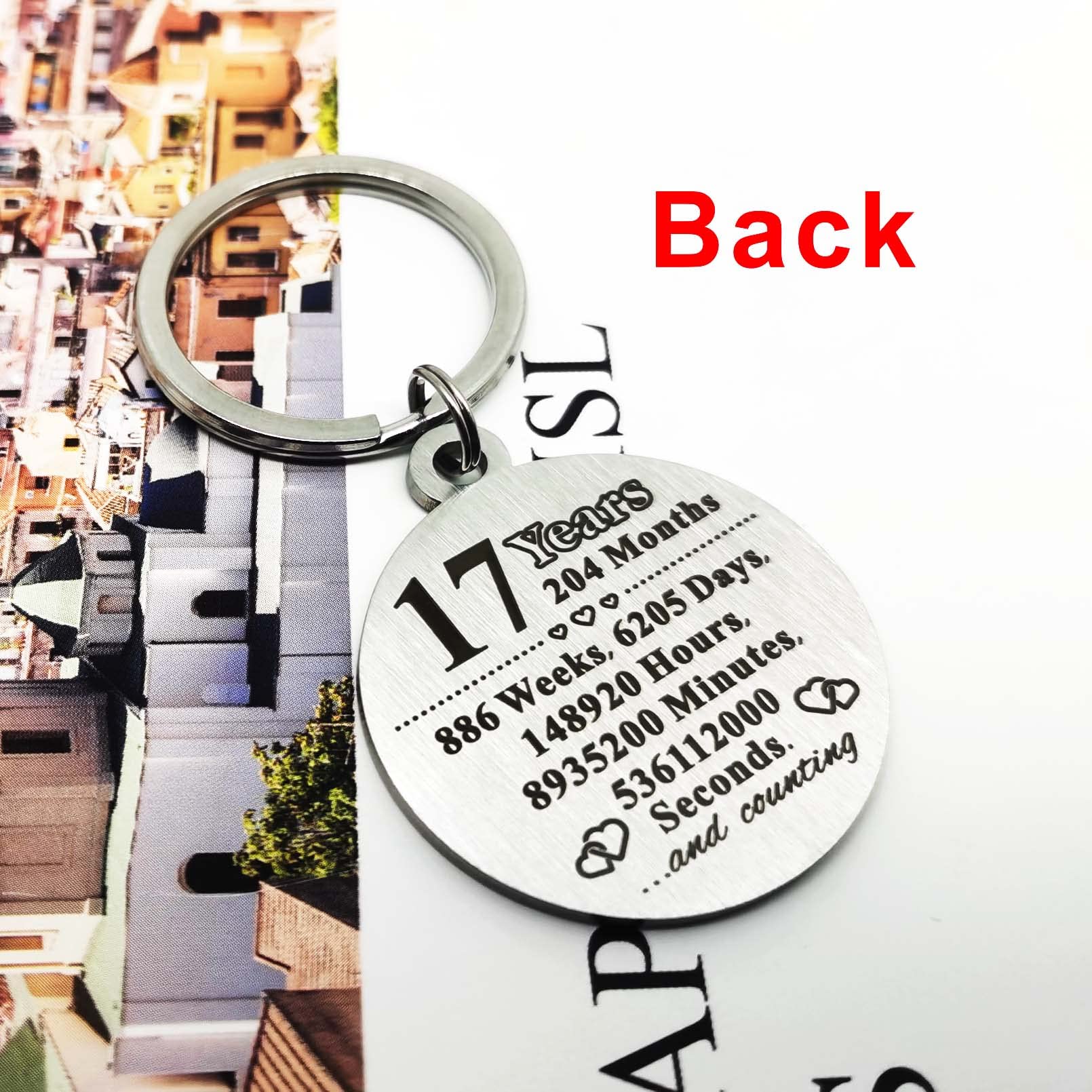 ABNTY 17th Anniversary Keychain Gift - Engraved Steel Keepsake for 17 Year Wedding Anniversary - Perfect Gift for Husband, Wife, Couples - Great for Anniversary Celebrations, Romantic Gifts & Special Occasions