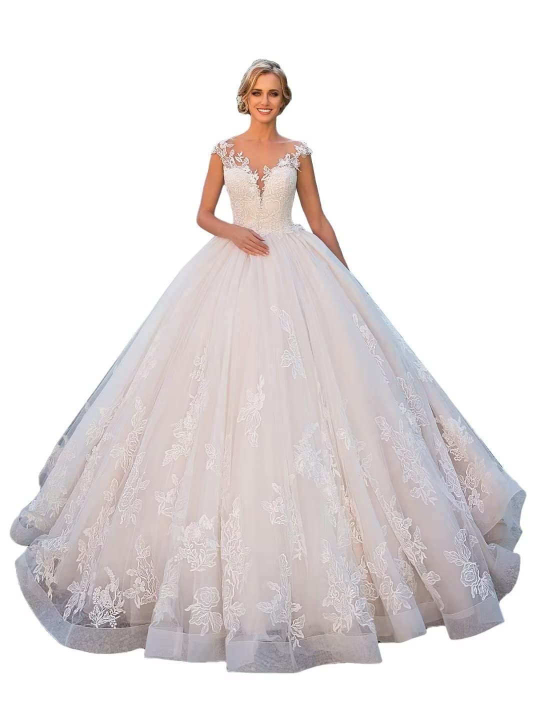 Elegant Boho Lace Wedding Dress for Women - V-Neck Tulle Bridal Gown with Applique and Sleeves | Perfect for Beach, Garden & Vintage Theme Weddings