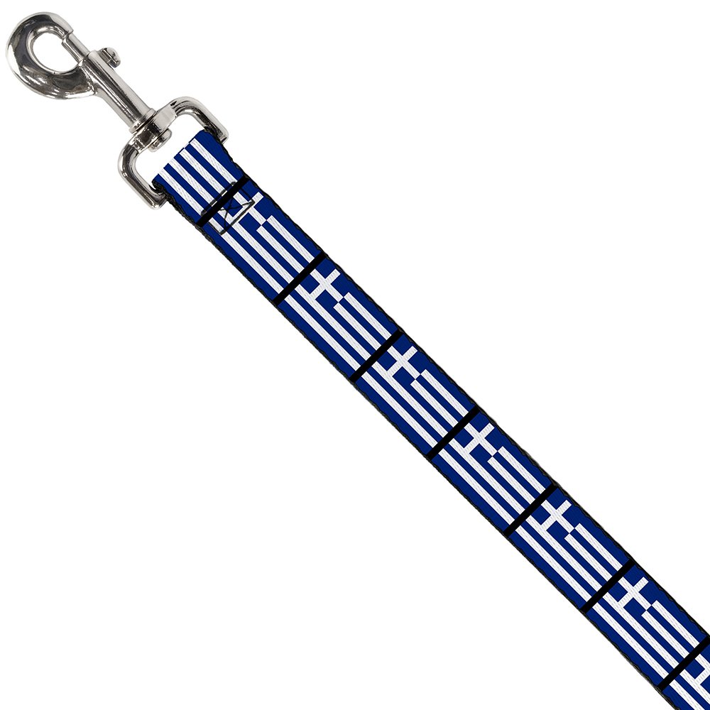 Buckle-Down Greece Flag Pet Leash - 4 Feet Long, 1 Inch Wide - Durable Dog Walking Accessory for Small to Medium Dogs - Perfect for Daily Walks, Hiking, and Outdoor Adventures