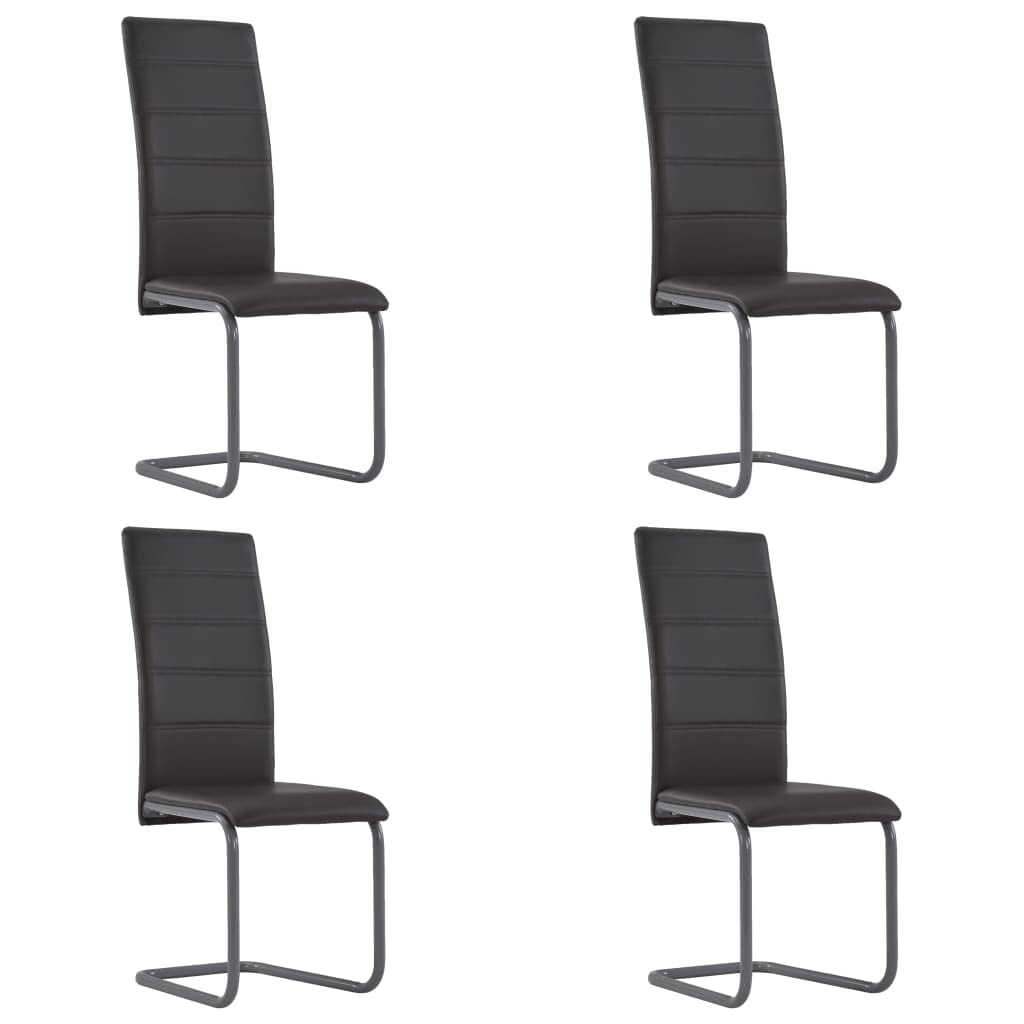 CHARMMA 282096 Set of 4 Cantilever Dining Chairs - Brown Faux Leather Upholstered Modern Kitchen Chairs for Dining Room, Restaurant, or Cafe