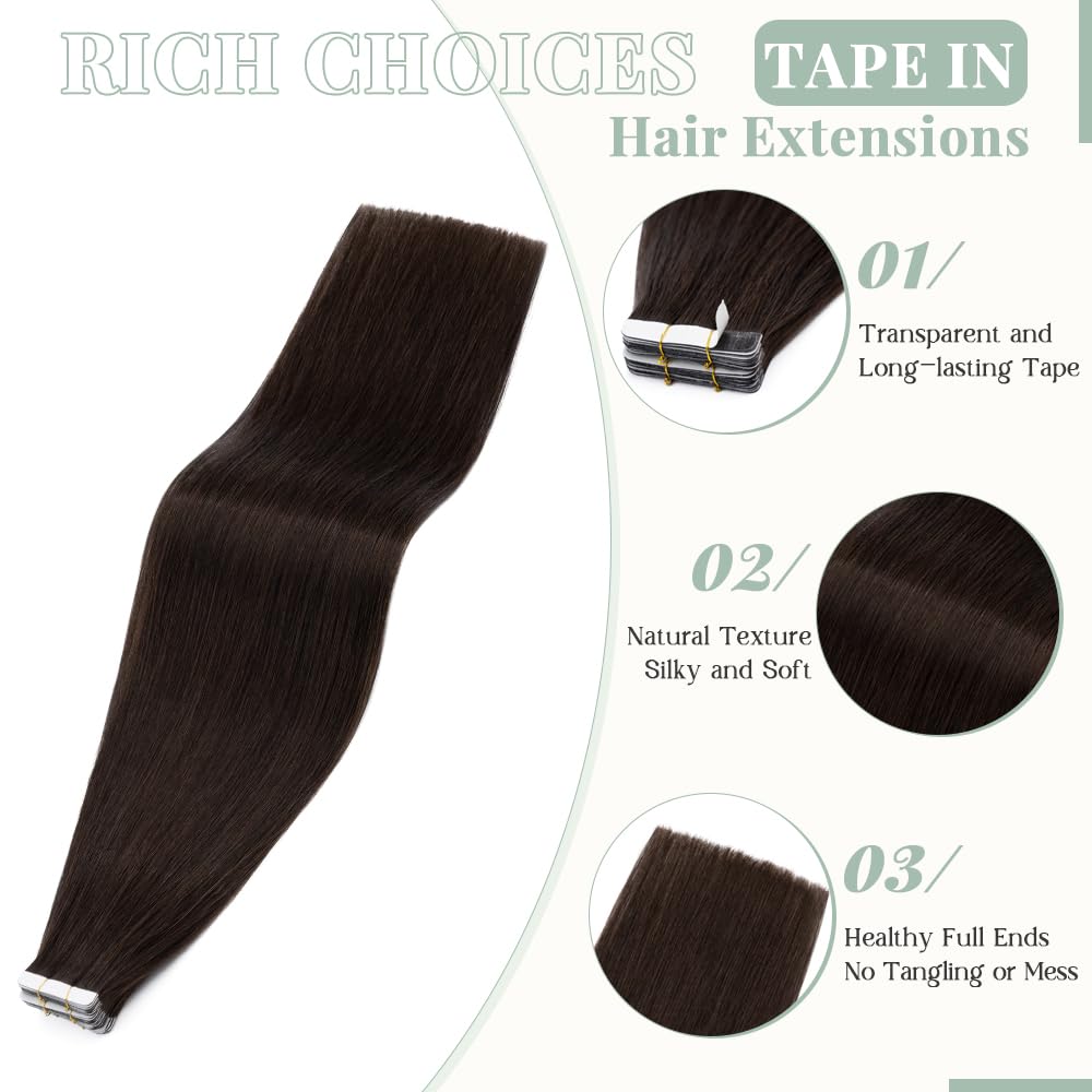 100% Remy Human Hair Tape in Extensions - 40pcs 100g Seamless Balayage Skin Weft (22 Inch, #02 Dark Brown) for Natural Volume & Length | Perfect for Weddings, Parties & Daily Styling