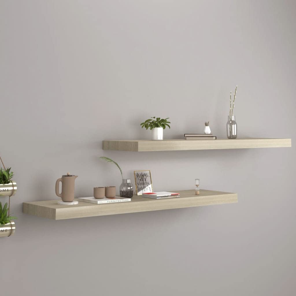 **Floating Shelf Wall Mount - 2 Pack Oak Wood MDF Shelves 35.4