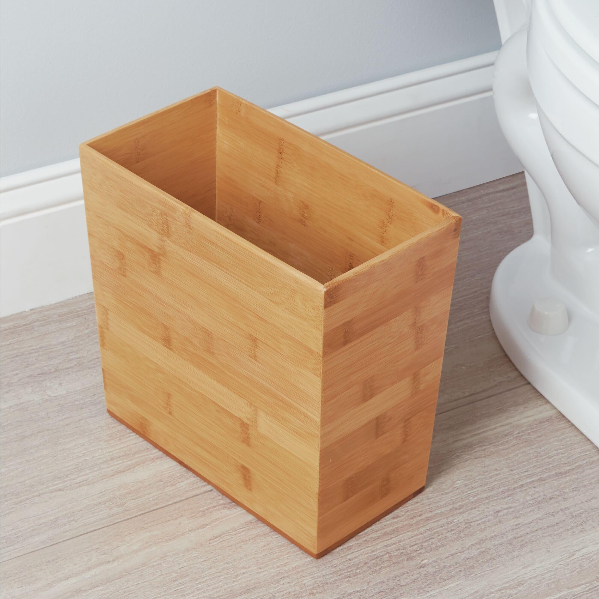 iDesign Small Rectangular Bathroom Trash Can - Set of 2 - Natural Bamboo Waste Bin for Bath, Kitchen & Office - Space-Saving & Odor Control
