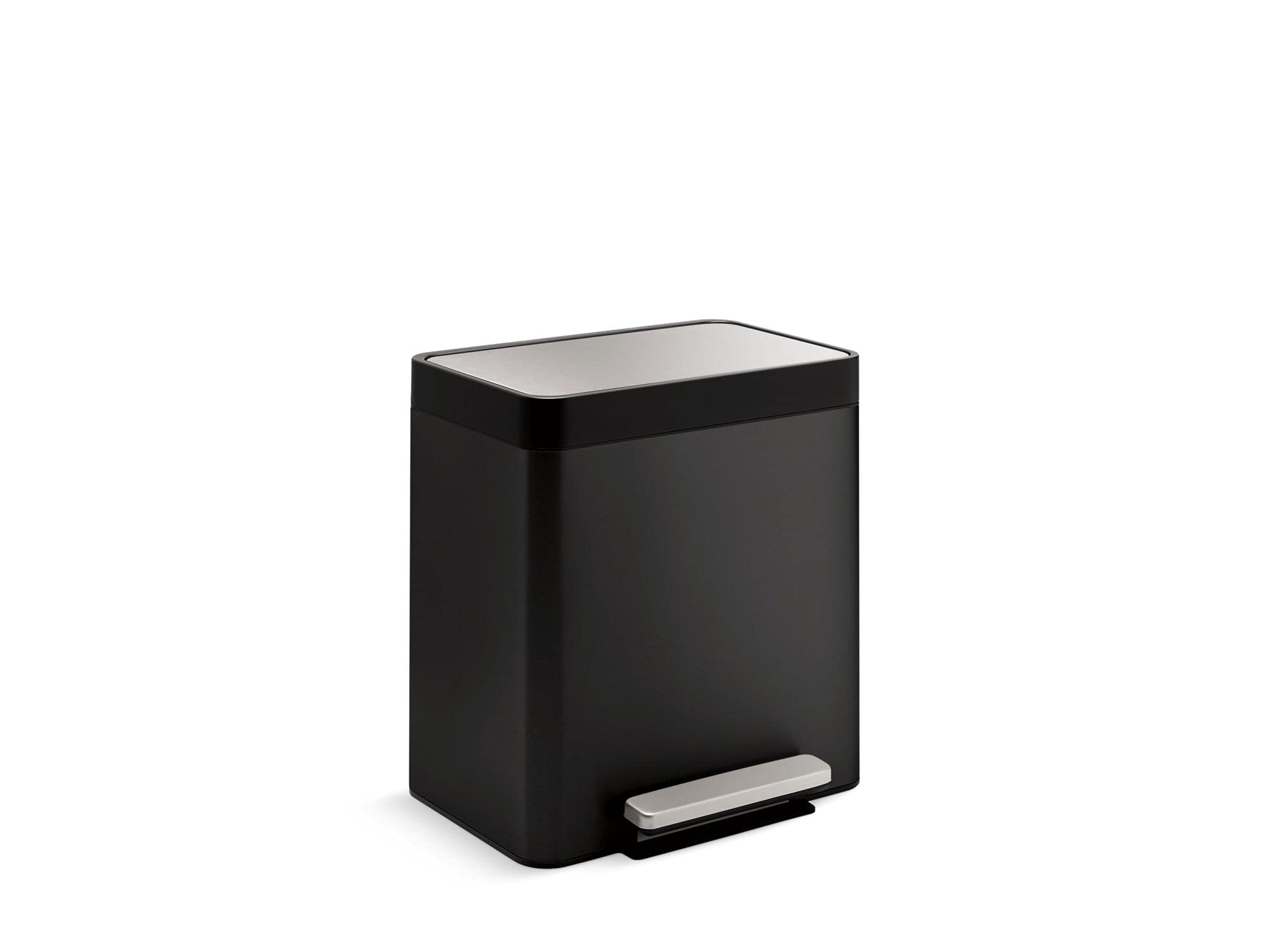 Kohler K-20942-BST 8-Gallon Compact Black Stainless Steel Step Trash Can - Sleek Kitchen & Office Waste Bin for Modern Homes