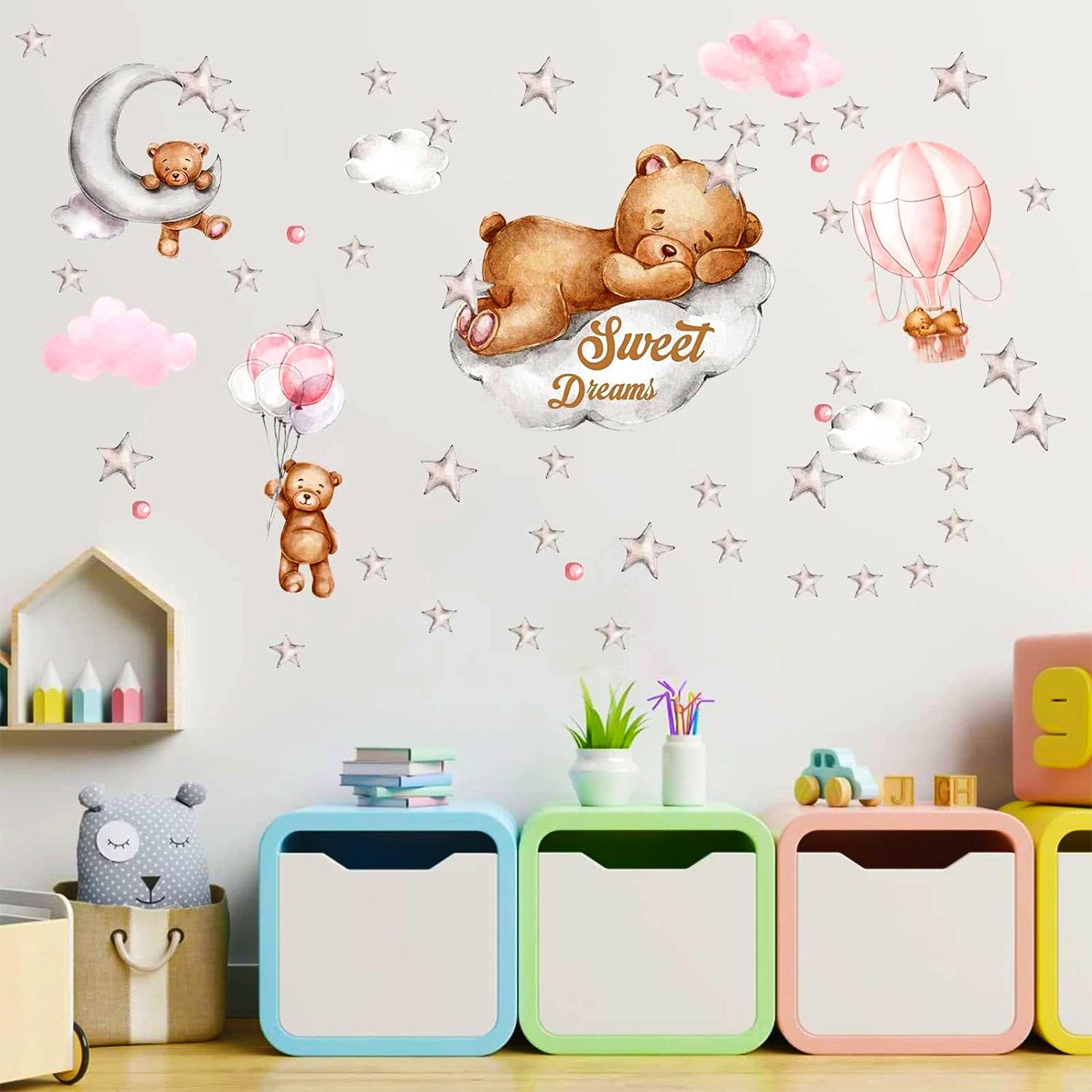Moon & Stars Wall Decal for Nursery - Baby Room Decor for Boys & Girls - Perfect for Bedroom & Playroom
