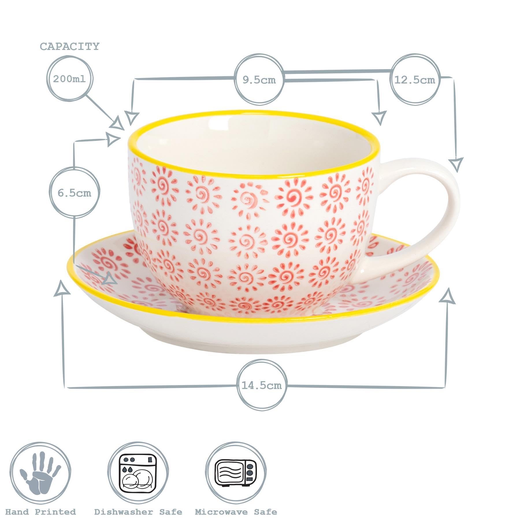 Nicola Spring Floral Porcelain Cappuccino Cups and Saucers Set - 6 Unique Designs (250ml/8.5oz) - Elegant Coffee Cups for Home, Cafe & Gift Giving - Perfect for Espresso, Latte & Tea Time