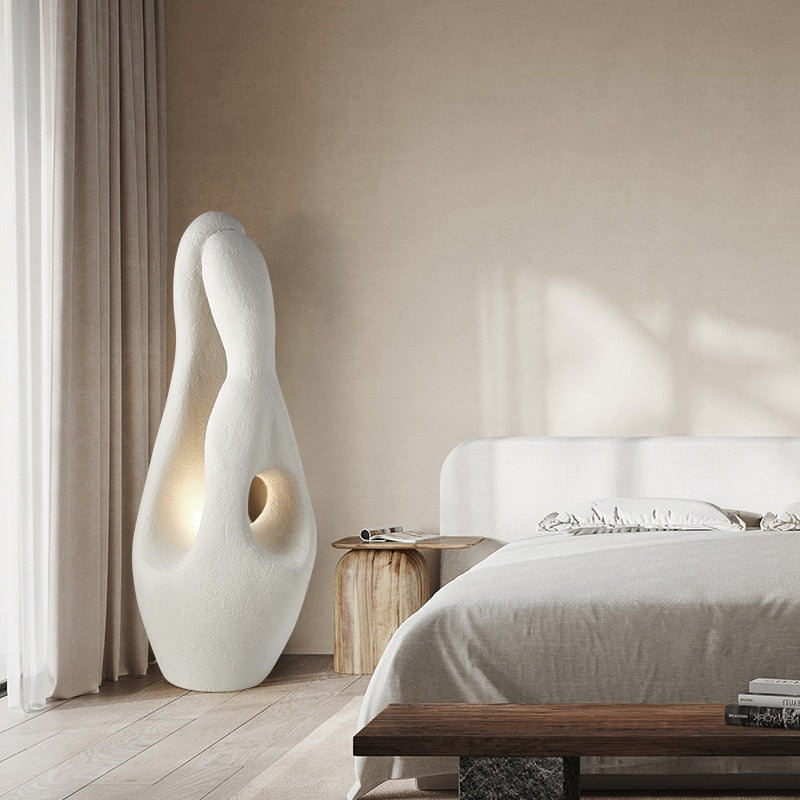 Wabi Sabi Floor Lamp - Minimalist Modern Lighting for Living Room, Bedroom & Office | Handcrafted Wooden Base with Soft Fabric Shade | Perfect for Cozy Reading Nook & Boho Home Decor