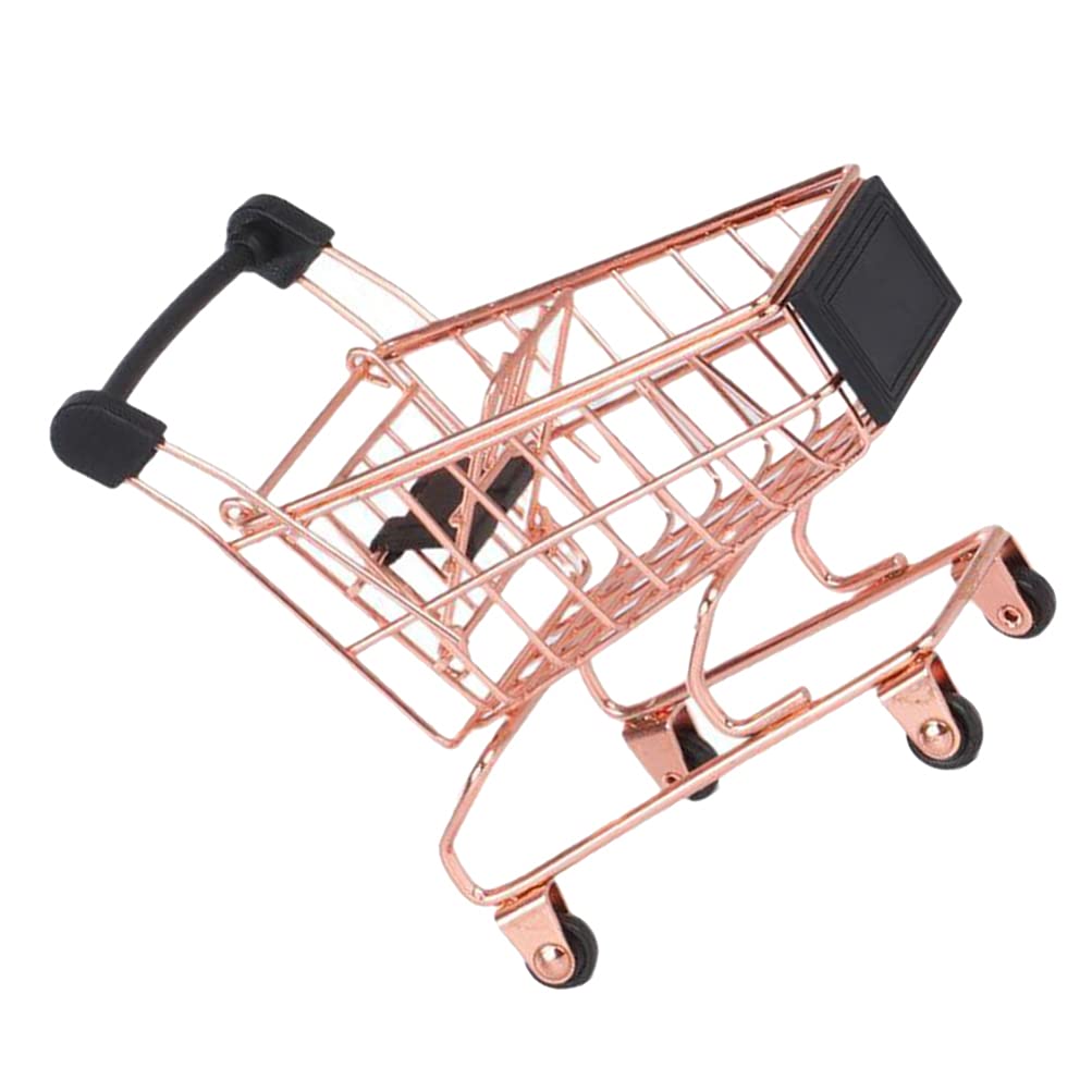BESTOYARD Mini Shopping Cart - Metal Beauty Makeup Sponge Holder & Tiny Grocery Handcart - Cute Supermarket Toy for Kids Room Storage & Bathroom Organization