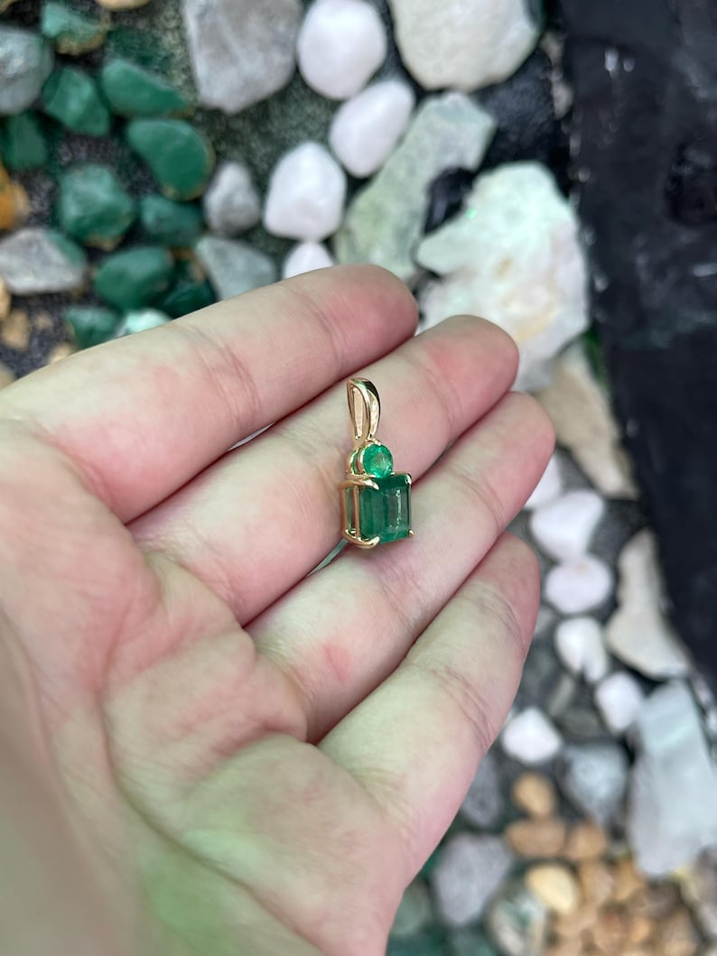 4.46tcw Zambian Emerald Toi et Moi Necklace - 14K Gold Asscher & Round Cut Pendant for Women - Elegant Bridal Jewelry, Anniversary Gift, Valentine's Day Present