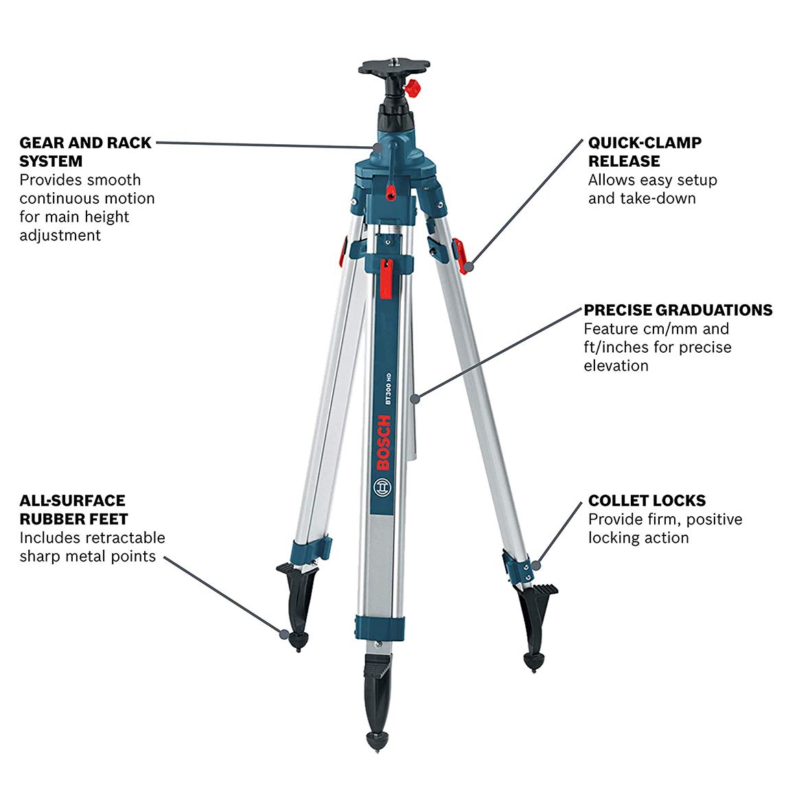 BOSCH BT300 Heavy Duty Aluminum Elevator Quick Clamp Tripod - 45 Inch Professional Camera Stand for Photography, Videography & Studio Work