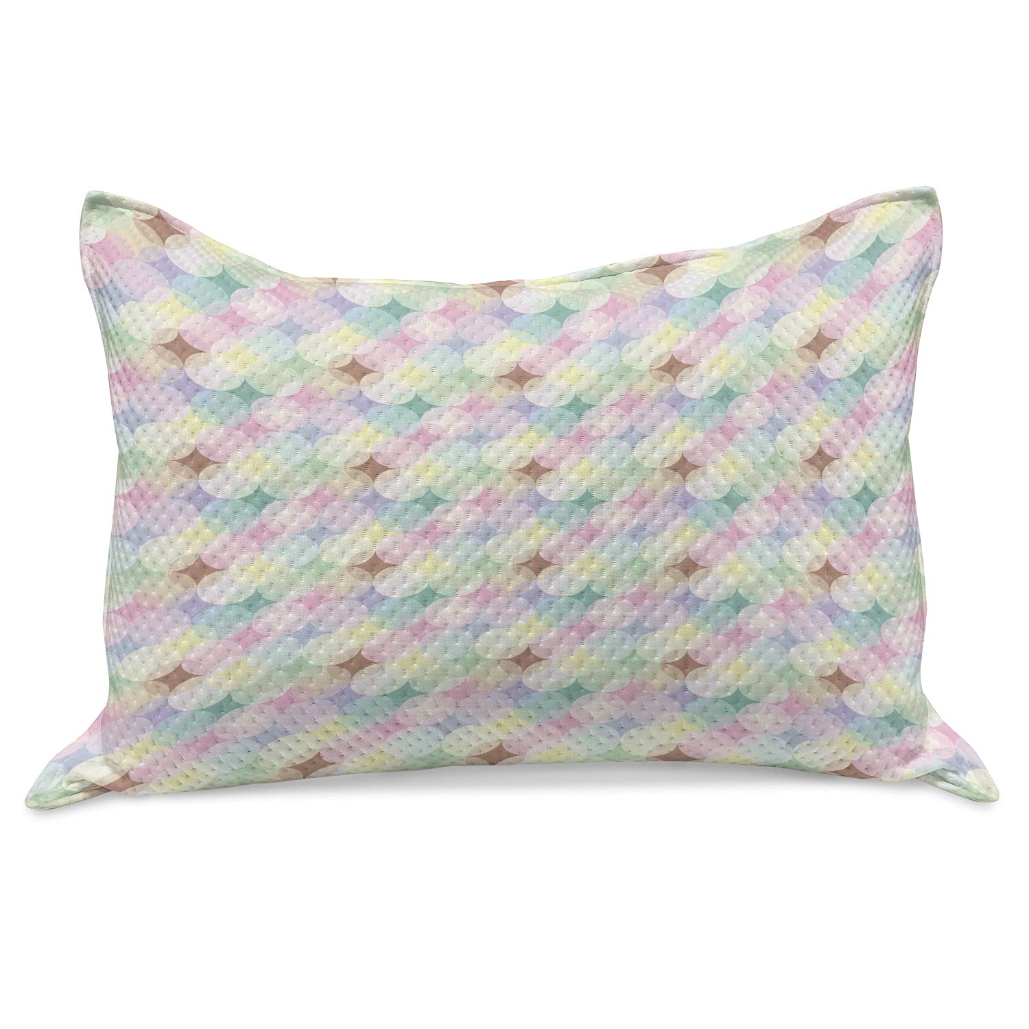 Ambesonne Geometric Circle Knitted Quilt Pillow Cover - Soft Circular Forms with Star Elements, Abstract Art Design, Standard Queen Size 30