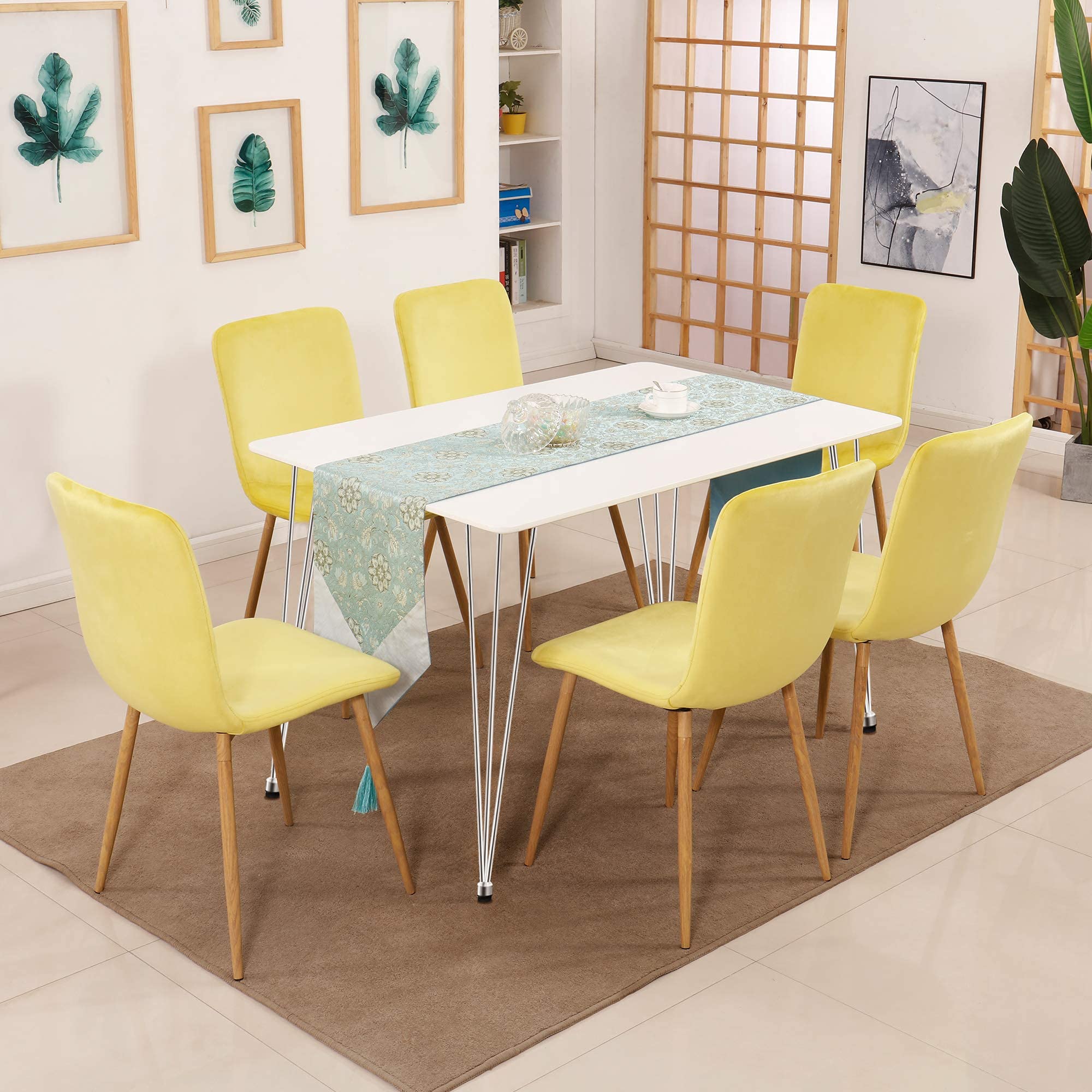 **Ivinta Accent Armless Chairs Set of 4 - Velvet Upholstered Mid Century Modern Dining Chairs with Metal Legs, Stylish Kitchen & Side Chairs for Dining Room, Living Room, Bedroom - Perfect for Small Spaces & Home Decor (Yellow)**