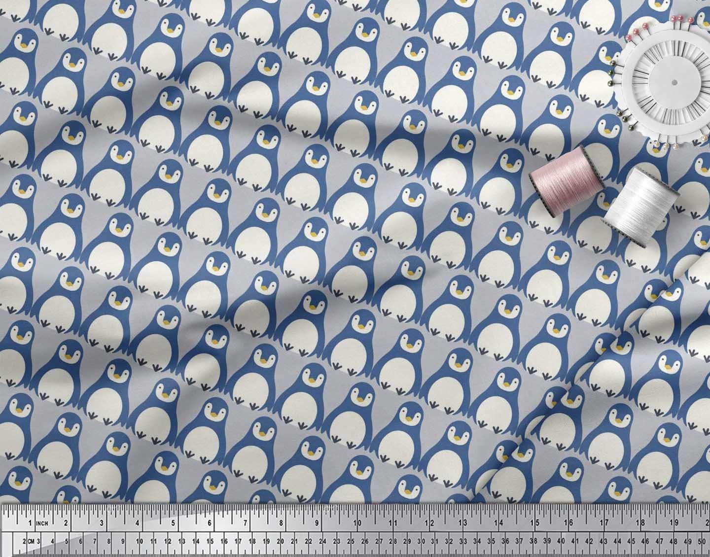 Soimoi Moss Georgette Brown Fabric by The Yard - 42 Inch Wide Printed Fabric with Adorable Penguin Ocean Patterns for Dresses, Scarves & Home Decor