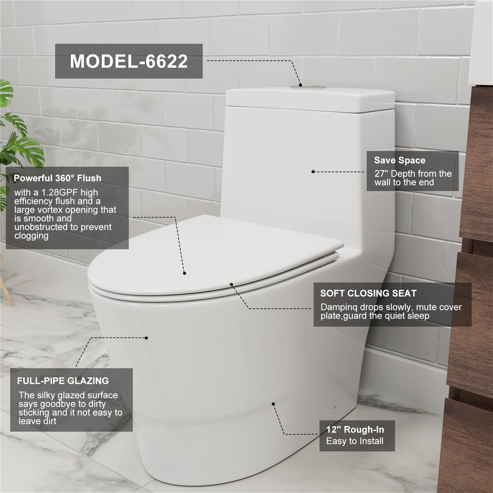 Dual Flush Elongated One Piece Toilet - 12