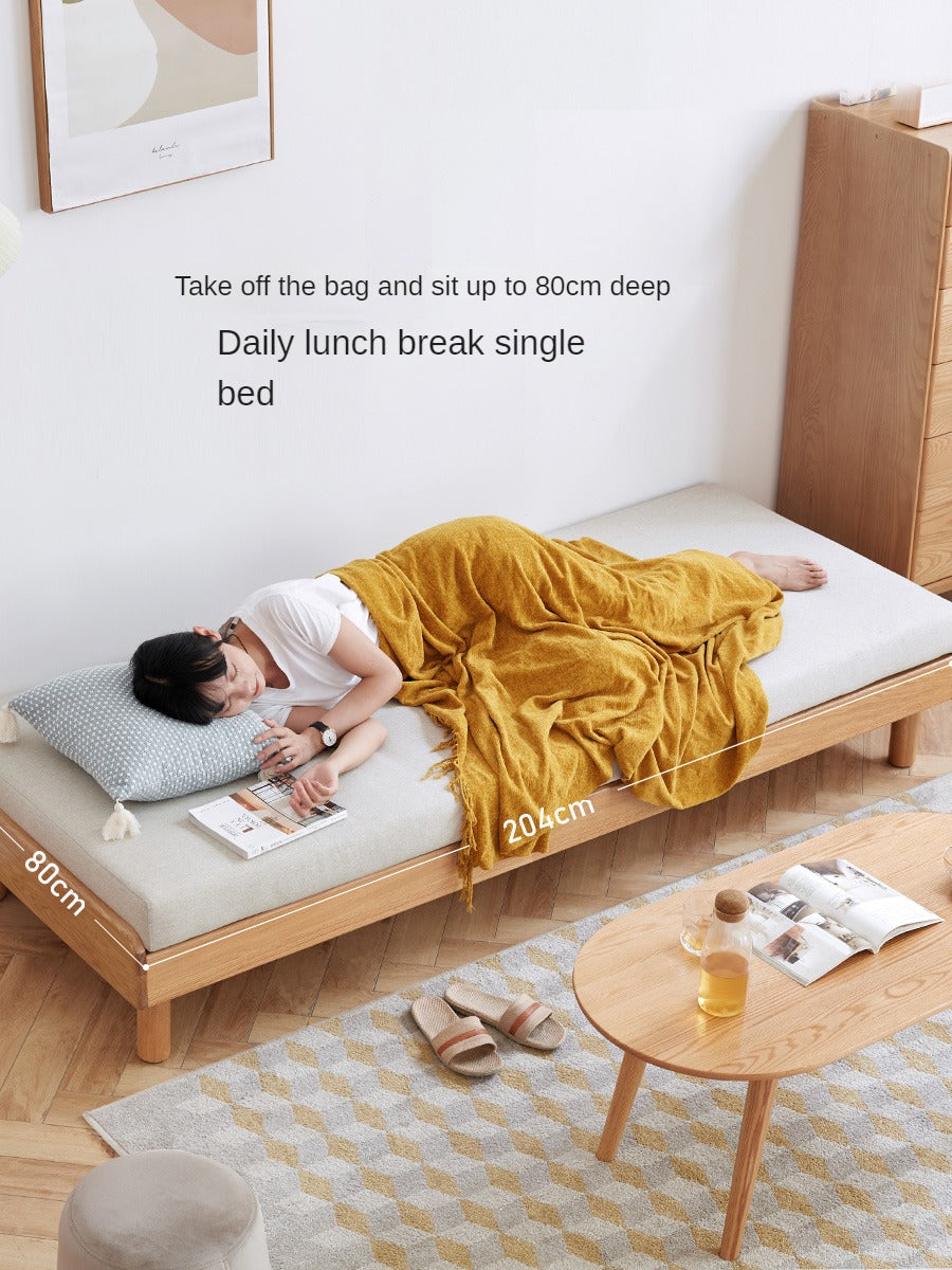**Solid Oak Wood Tatami Fabric Sofa Bed - Convertible Folding Futon for Small Spaces, Guest Room & Apartment Living**