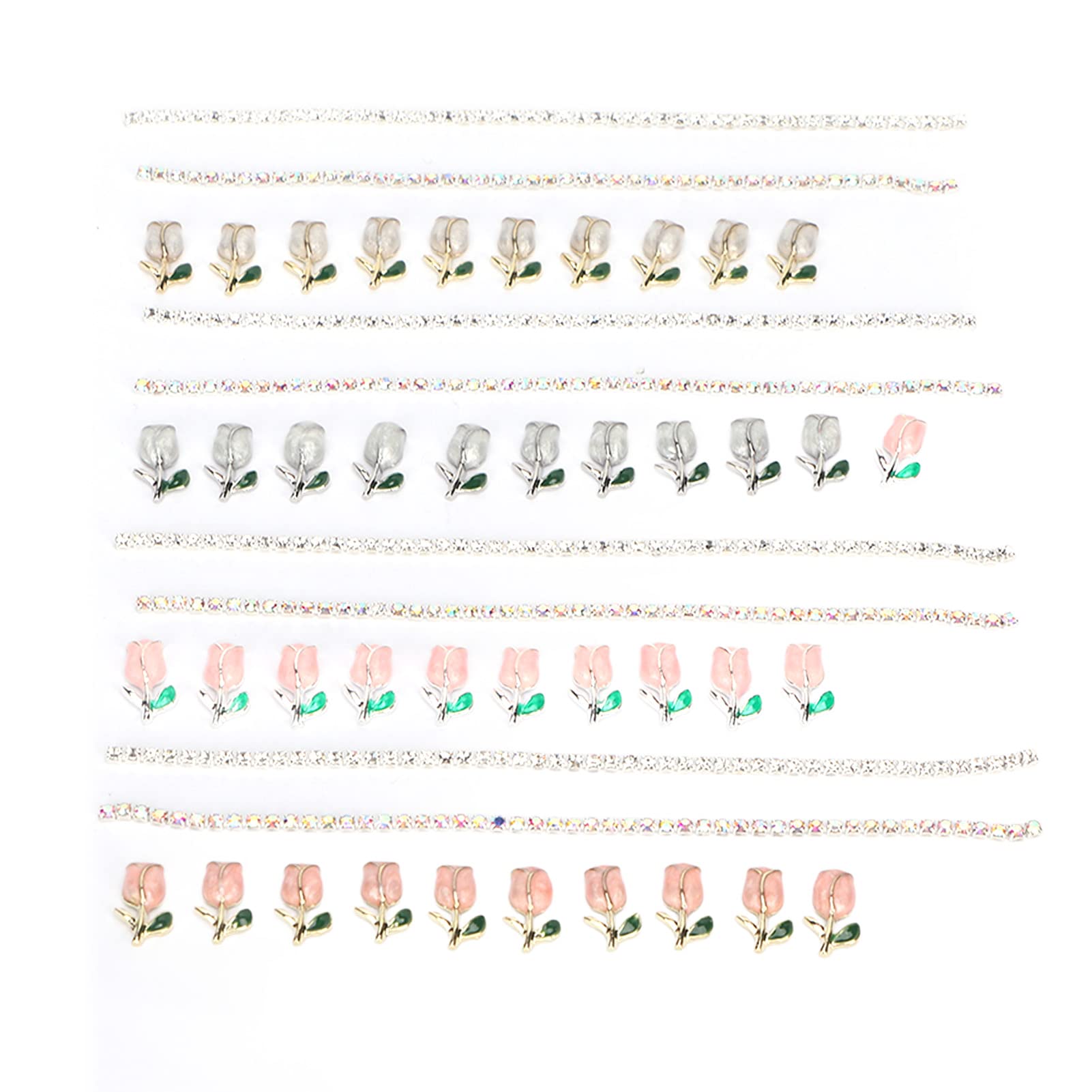 Shiny Metal Nail Chains & Gems - 4-Pack Floral Nail Art Decorations for DIY Manicure, Wedding & Party Nail Designs | Glossy Nail Jewelry for Professional & Home Use