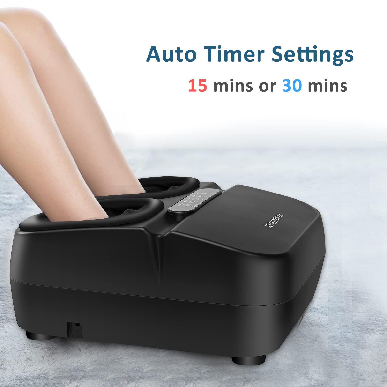 MOUNTRAX Shiatsu Foot Massager with Heat and Remote Control - Deep Kneading, Soothing Warmth for Men & Women - Fits Up to Size 12 Feet - Perfect for Relaxation, Stress Relief and Foot Pain Relief at Home or Office (Black)