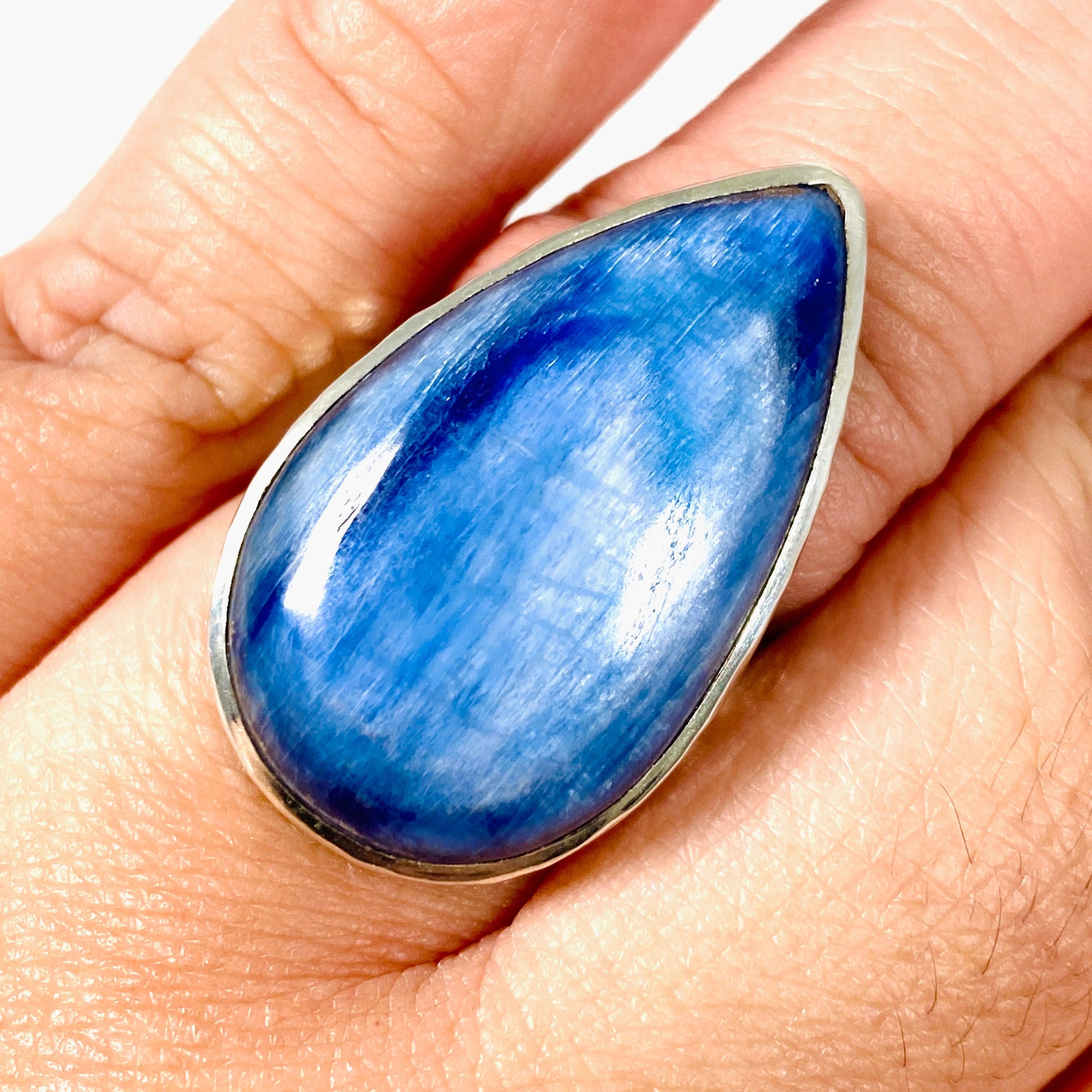 Kyanite Teardrop Beaten Band Ring - Size 10 - KRGJ2701 - Elegant Handmade Jewelry for Women - Perfect for Weddings, Parties & Special Occasions