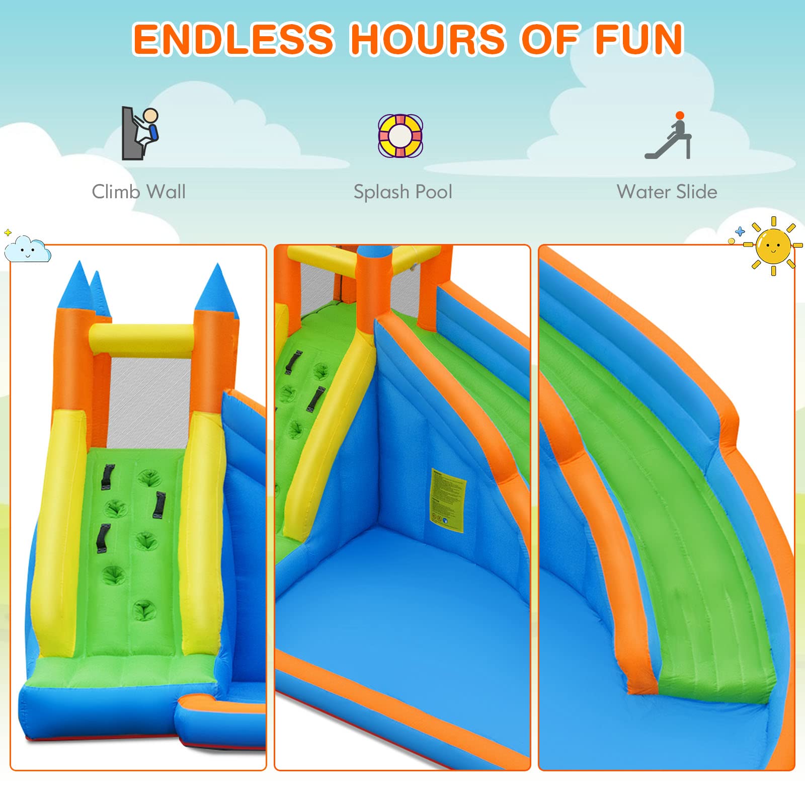 **Costzon Inflatable Water Slide for Kids & Adults - Giant Bouncy Waterslide Park with 480W Blower, Climbing Wall, Splash Pool - 2-Piece Blow Up Water Slide for Backyard, Outdoor Parties & Summer Fun**
