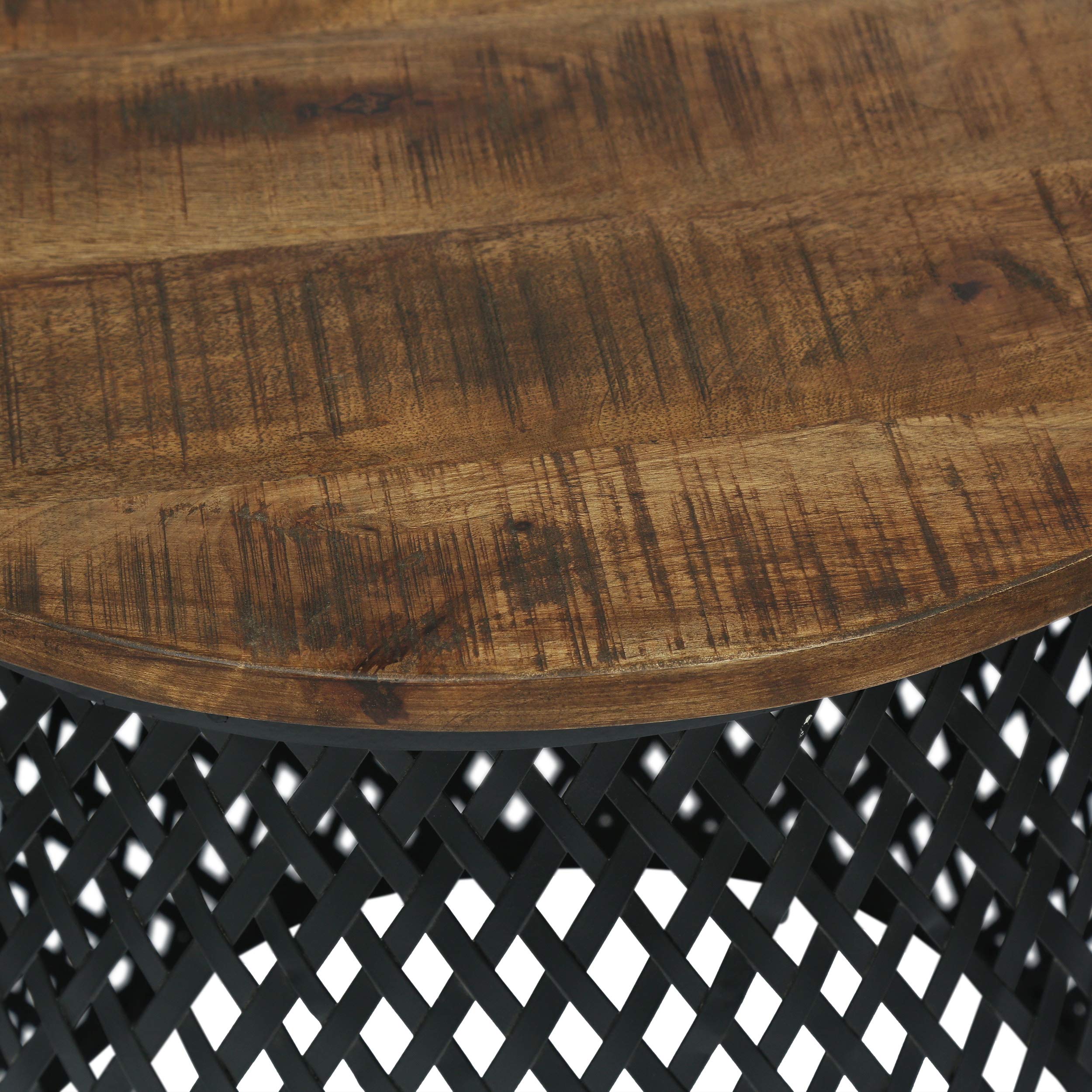 Christopher Knight Home Niver Handcrafted Lace Cut Side Table - Mango Wood and Iron - Natural/Black - Elegant End Table for Living Room, Bedroom, or Office Decor