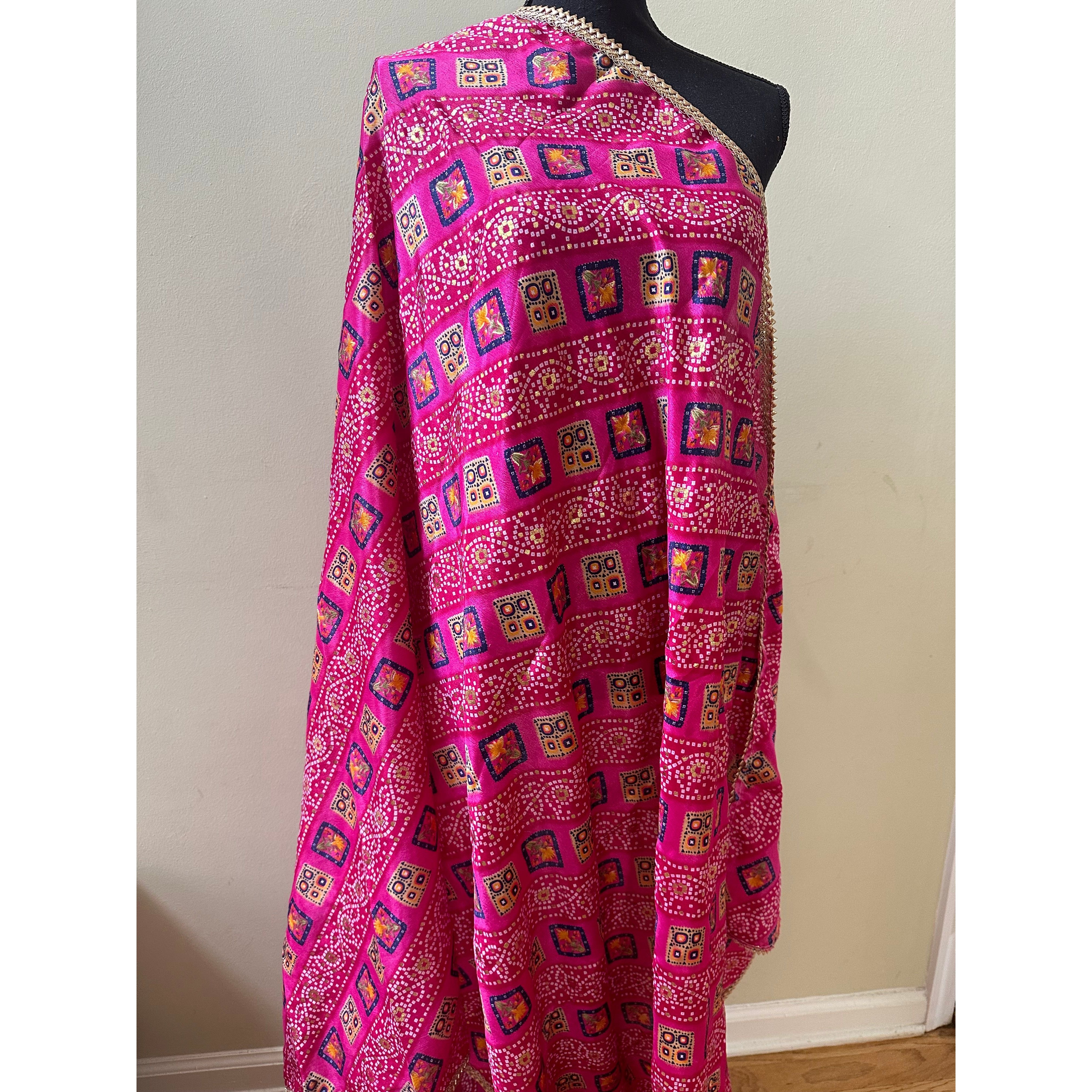 Pink Bandhini Dupatta Scarf - Traditional Indian Stole for Women, Wedding & Party Accessory - Perfect for Festivals, Bridal Wear & Ethnic Outfits
