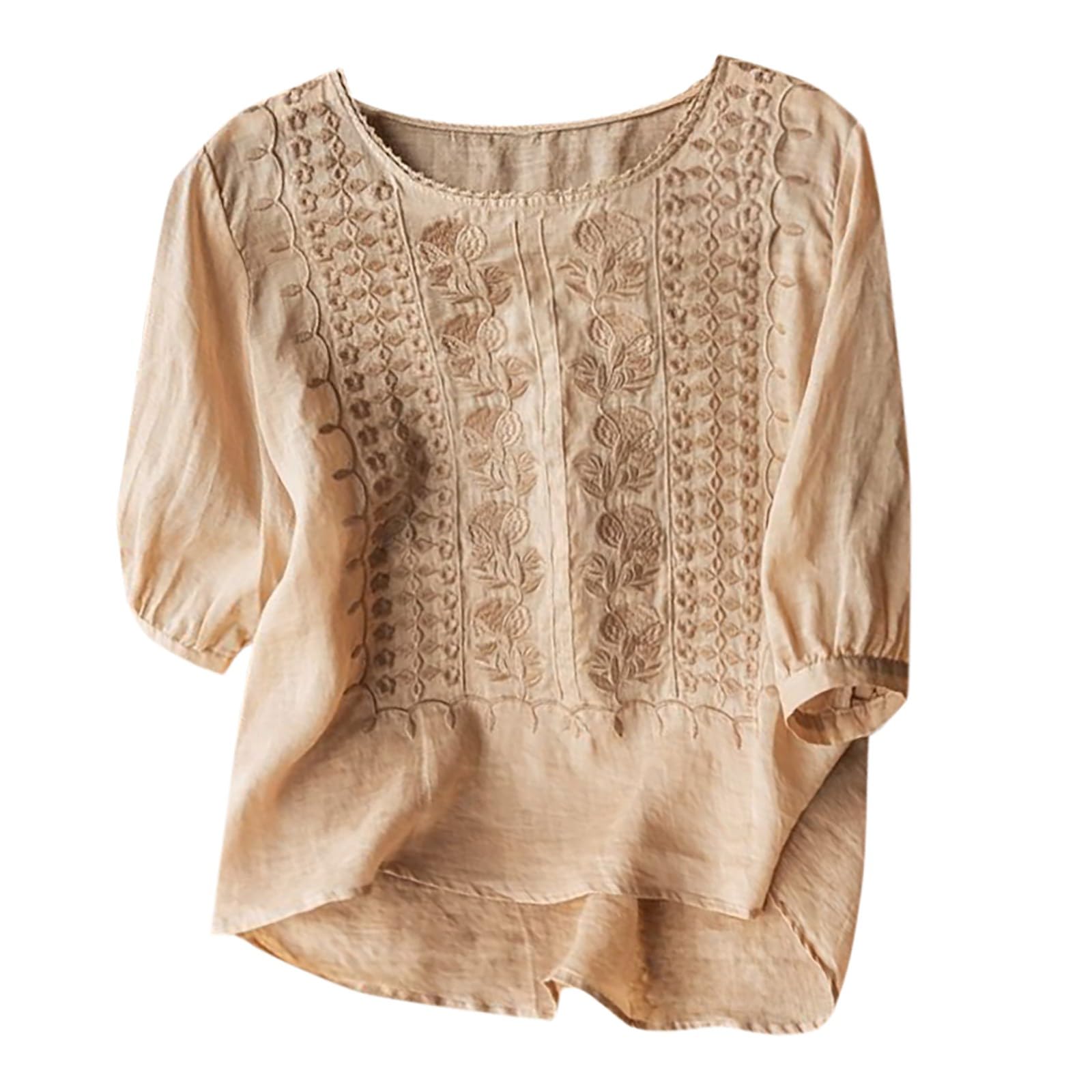 Women's Oversized Cotton Linen Shirt - 3/4 Sleeve V-Neck Button Up Blouse & Tunic Top for Casual Wear, Office, and Summer Outfits