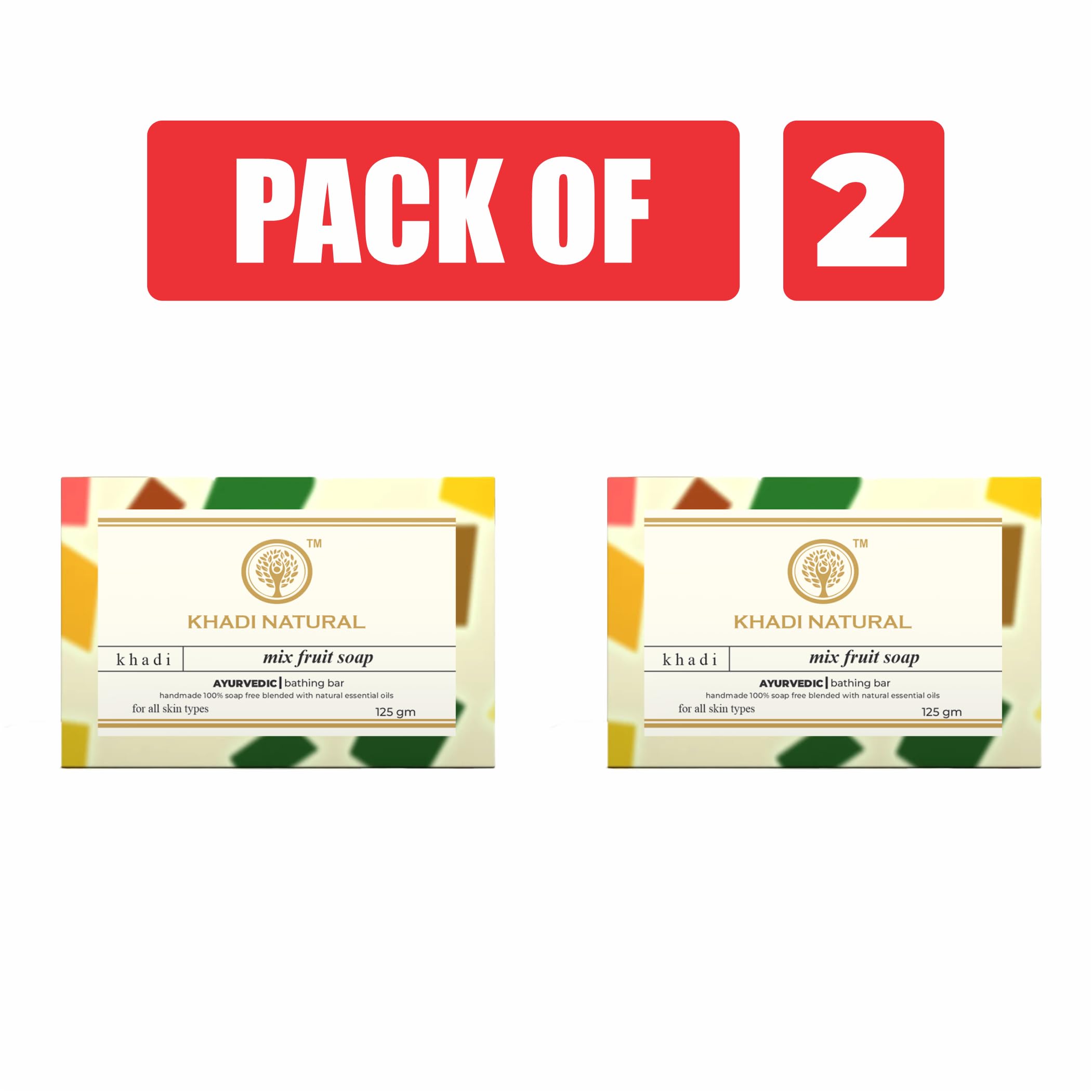 Khadi Natural Mix Fruit Soap - 125g (Pack of 2) | Organic, Handmade, Chemical-Free | Perfect for Dry & Sensitive Skin - Daily Face & Body Cleansing