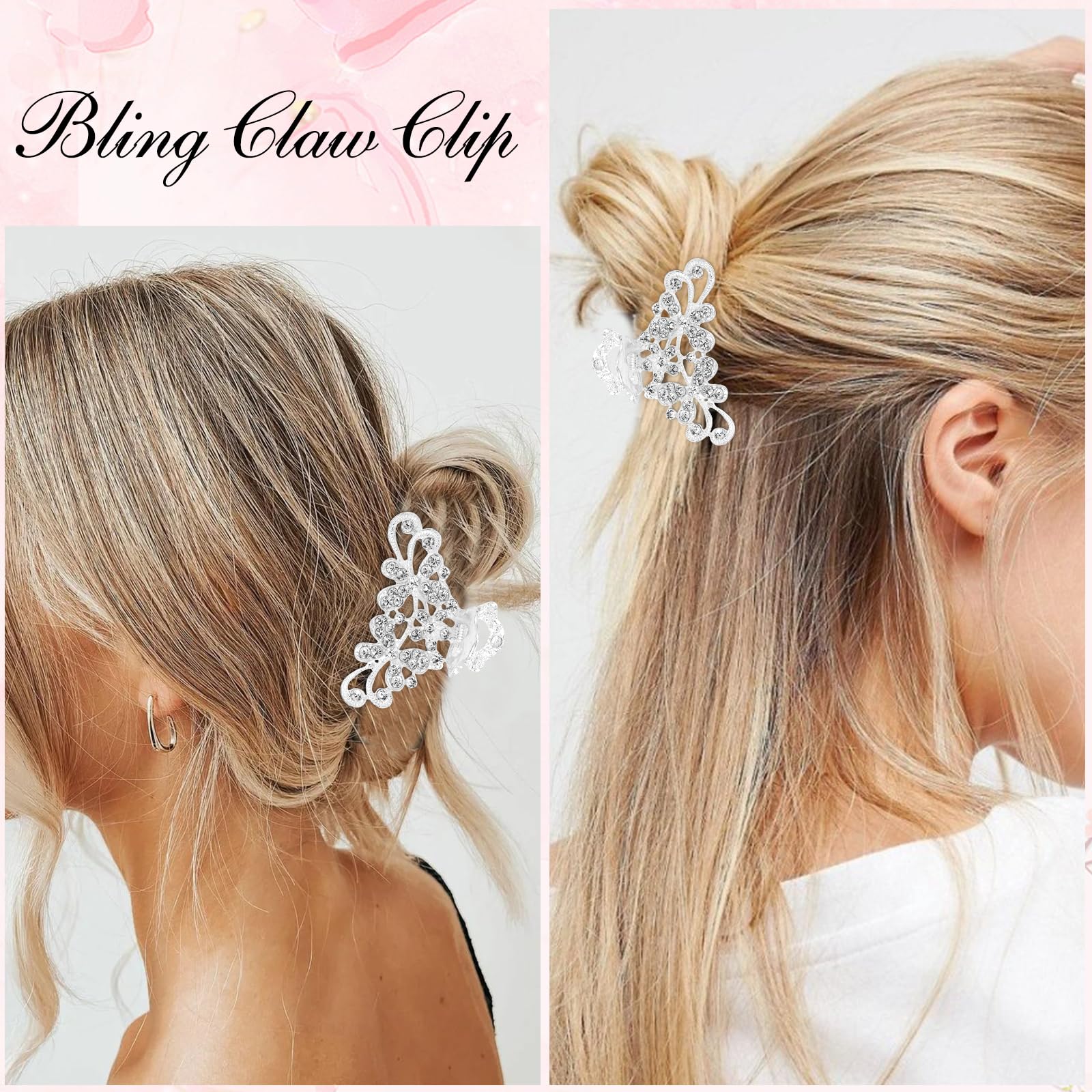 Sparkly Rhinestone Hair Claw Clips for Women - Silver Mini Diamond Crystal Glitter Hair Clips (2.36 inch) - Perfect for Parties, Weddings & Everyday Glam Accessories